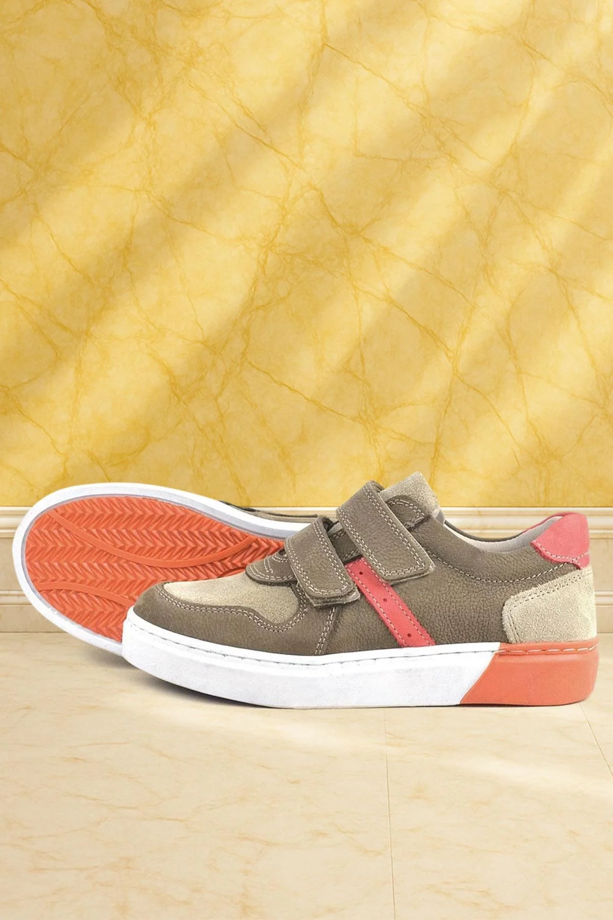 Rakerplus Hakiki Deri Kum Rengi Cırtlı Erkek Çocuk Sneaker