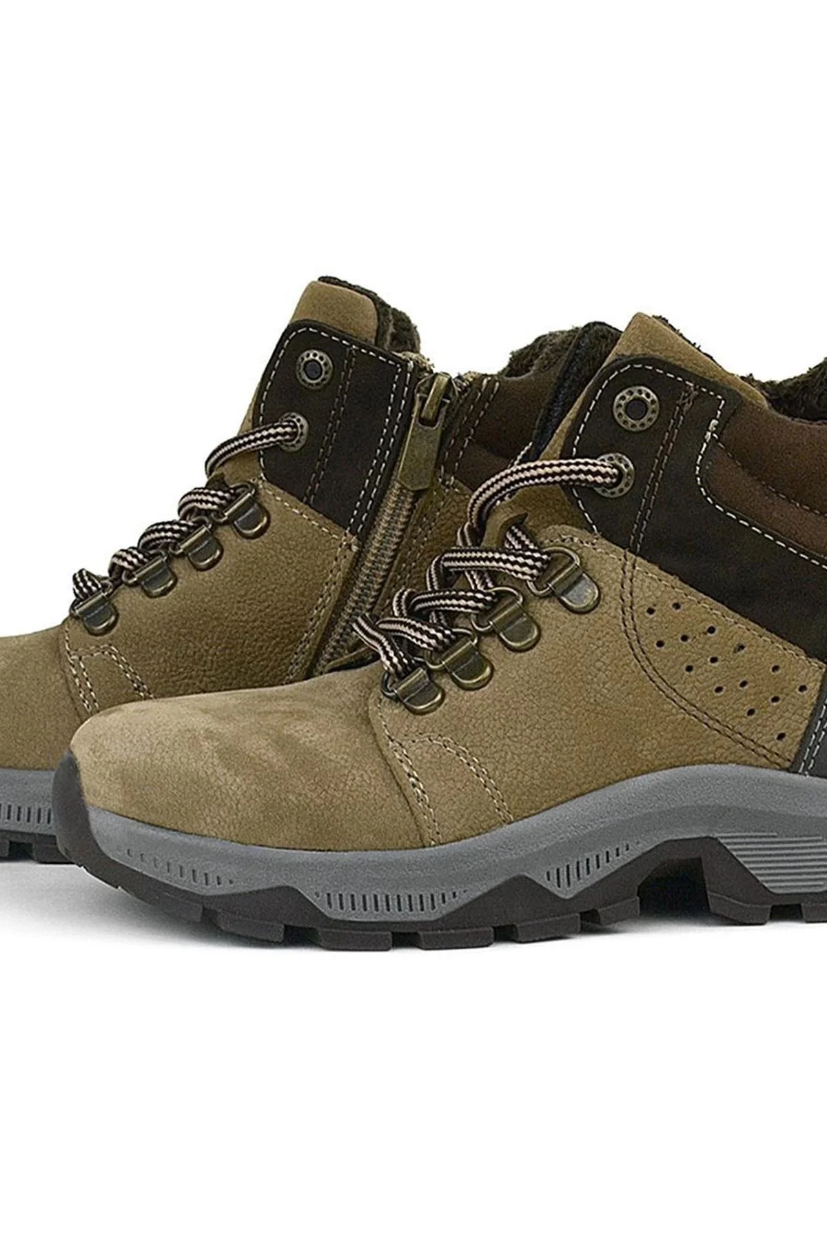 Rakerplus Hakiki Deri Kum Rengi Fermuarlı Trekking Çocuk Bot