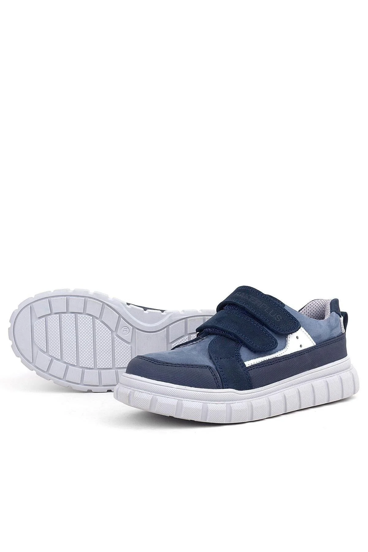 Rakerplus Hakiki Deri Lacivert Beyaz Cırtlı Çocuk Günlük Spor Okul Ayakkabı