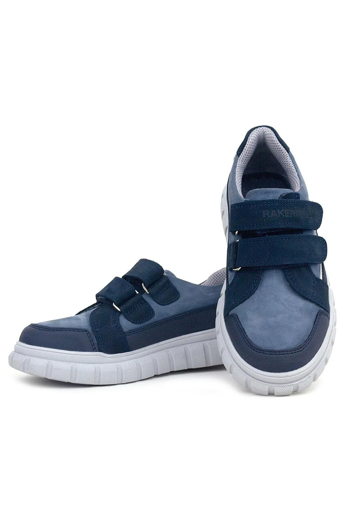 Rakerplus Hakiki Deri Lacivert Beyaz Cırtlı Çocuk Günlük Spor Okul Ayakkabı
