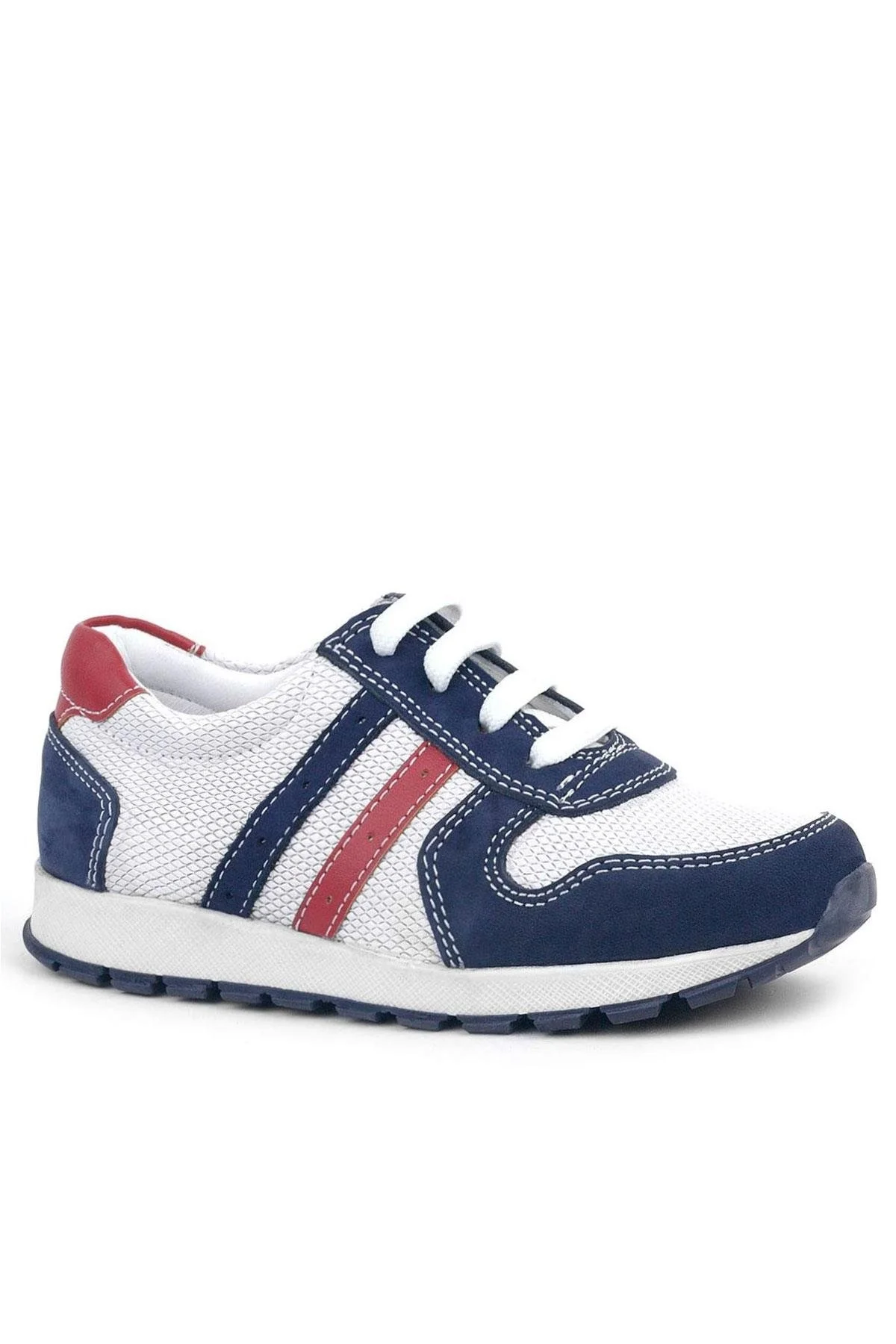 Rakerplus Hakiki Deri Lacivert Beyaz Fermuarlı Çocuk Spor Ayakkabı