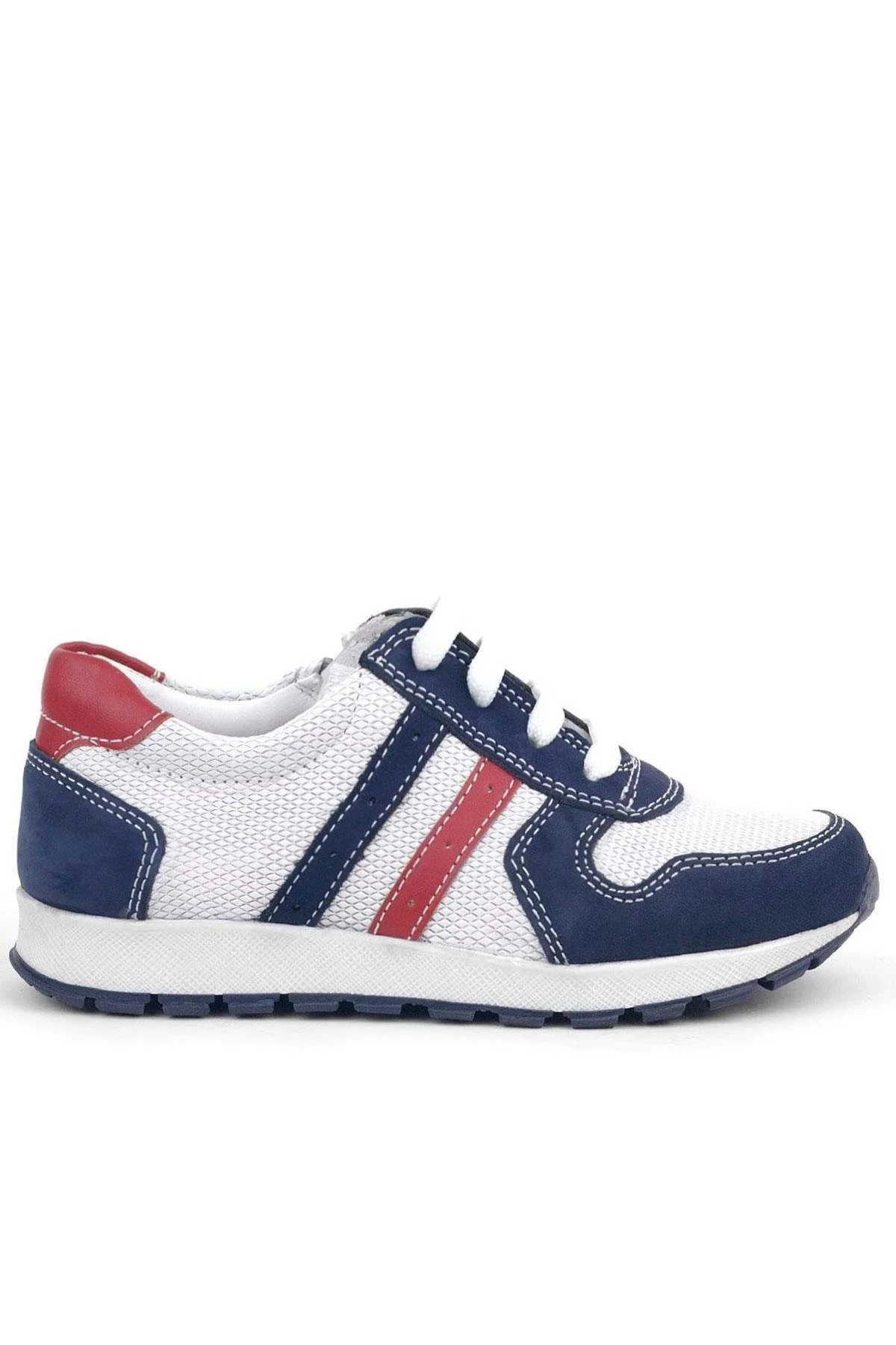 Rakerplus Hakiki Deri Lacivert Beyaz Fermuarlı Çocuk Spor Ayakkabı
