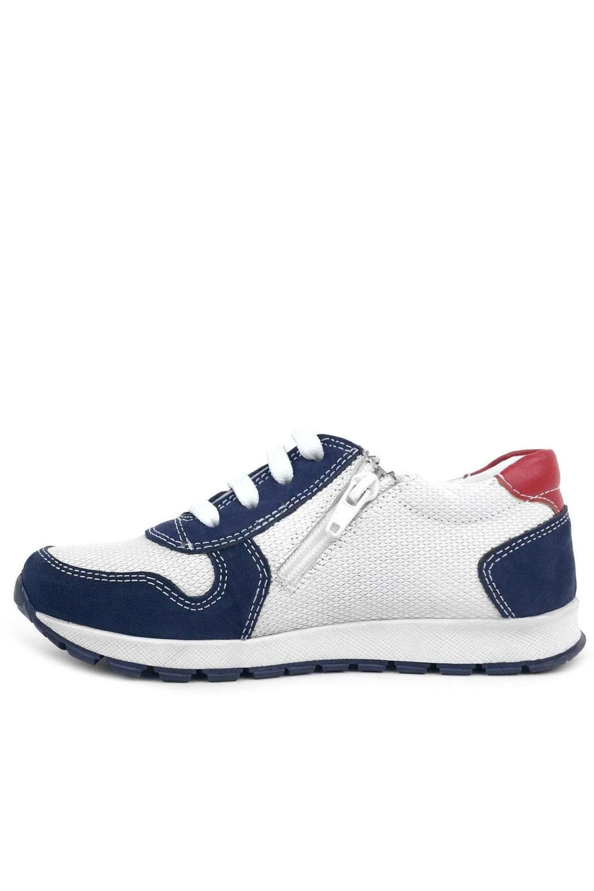 Rakerplus Hakiki Deri Lacivert Beyaz Fermuarlı Çocuk Spor Ayakkabı