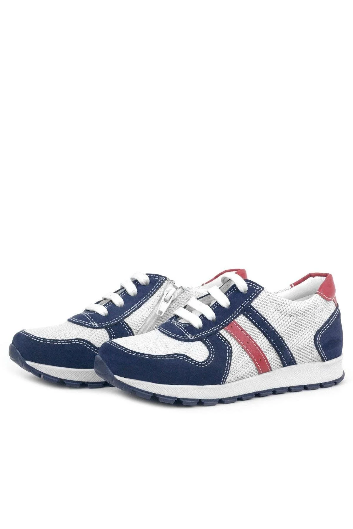 Rakerplus Hakiki Deri Lacivert Beyaz Fermuarlı Çocuk Spor Ayakkabı