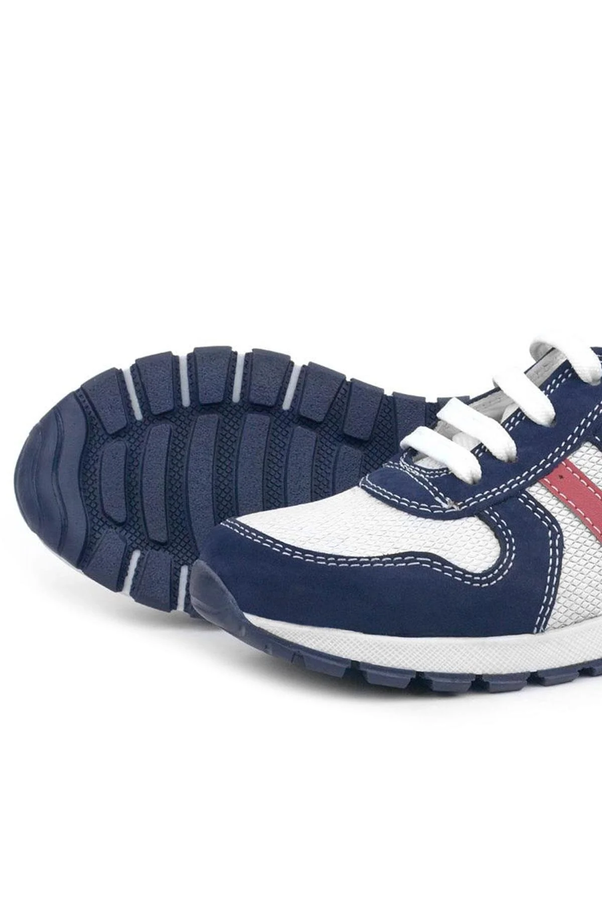 Rakerplus Hakiki Deri Lacivert Beyaz Fermuarlı Çocuk Spor Ayakkabı