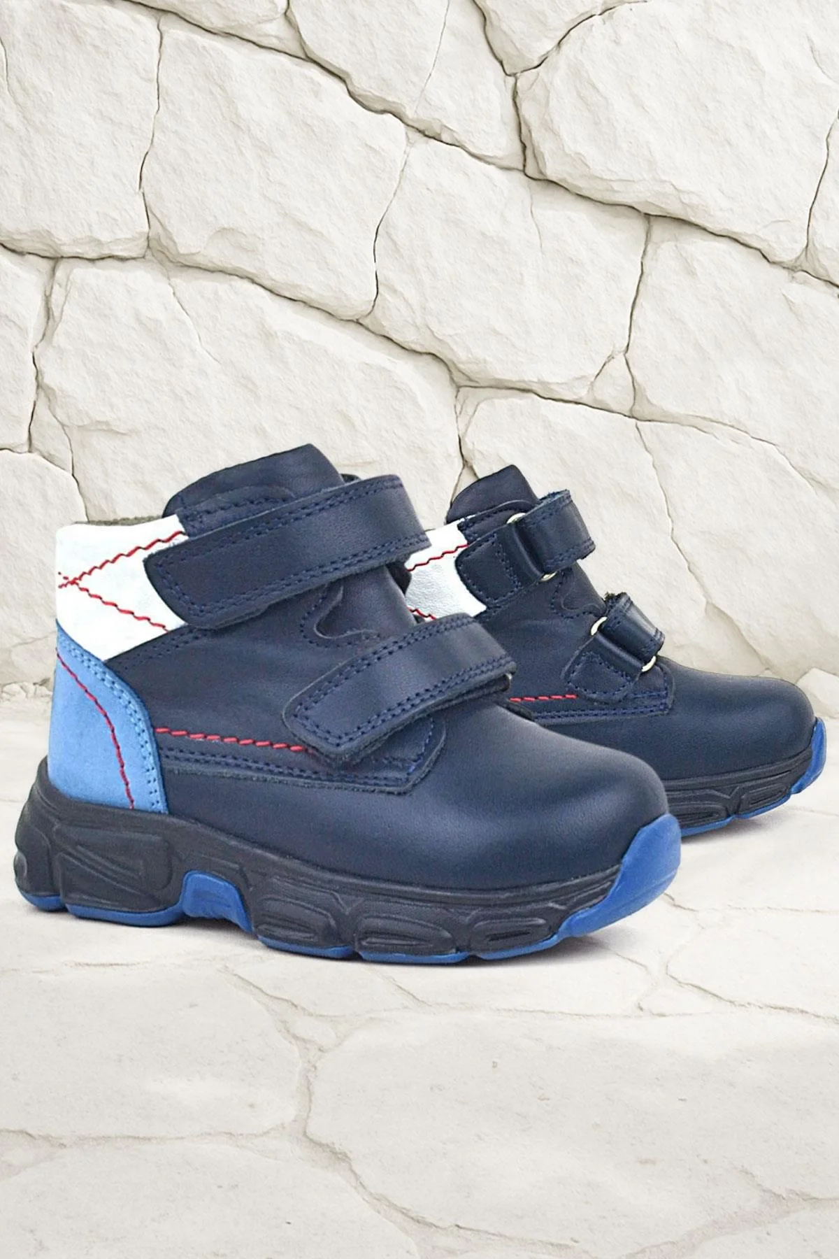 Rakerplus Hakiki Deri Lacivert Cilt Kürklü Bebek Spor Bot Ayakkabı