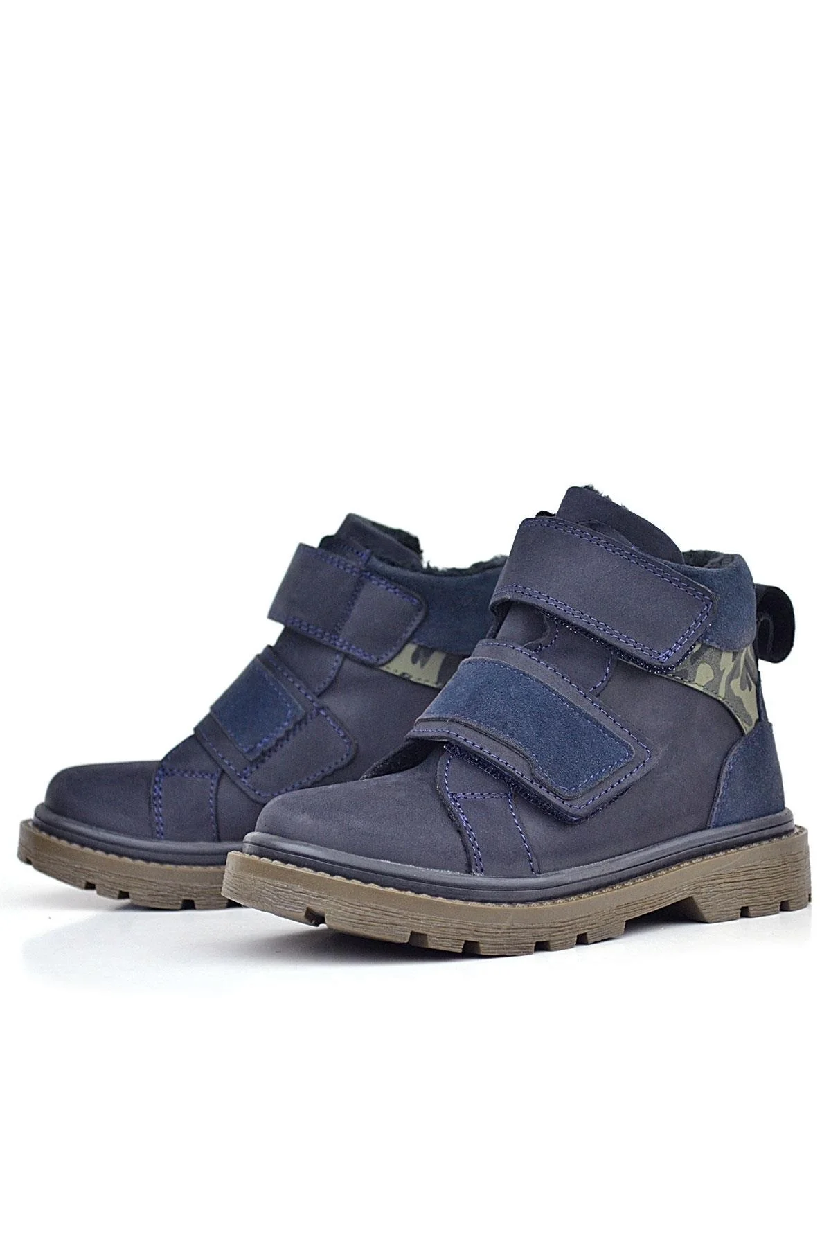 Rakerplus Hakiki Deri Lacivert Cırt Cırtlı Kışlık Çocuk Bot