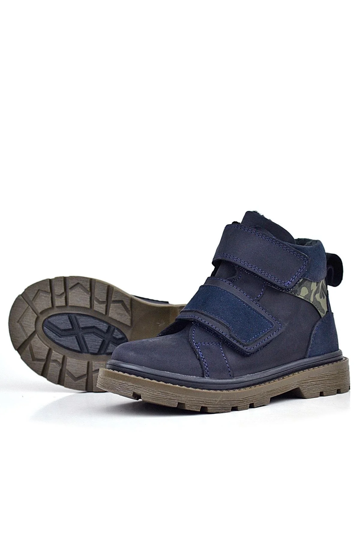 Rakerplus Hakiki Deri Lacivert Cırt Cırtlı Kışlık Çocuk Bot