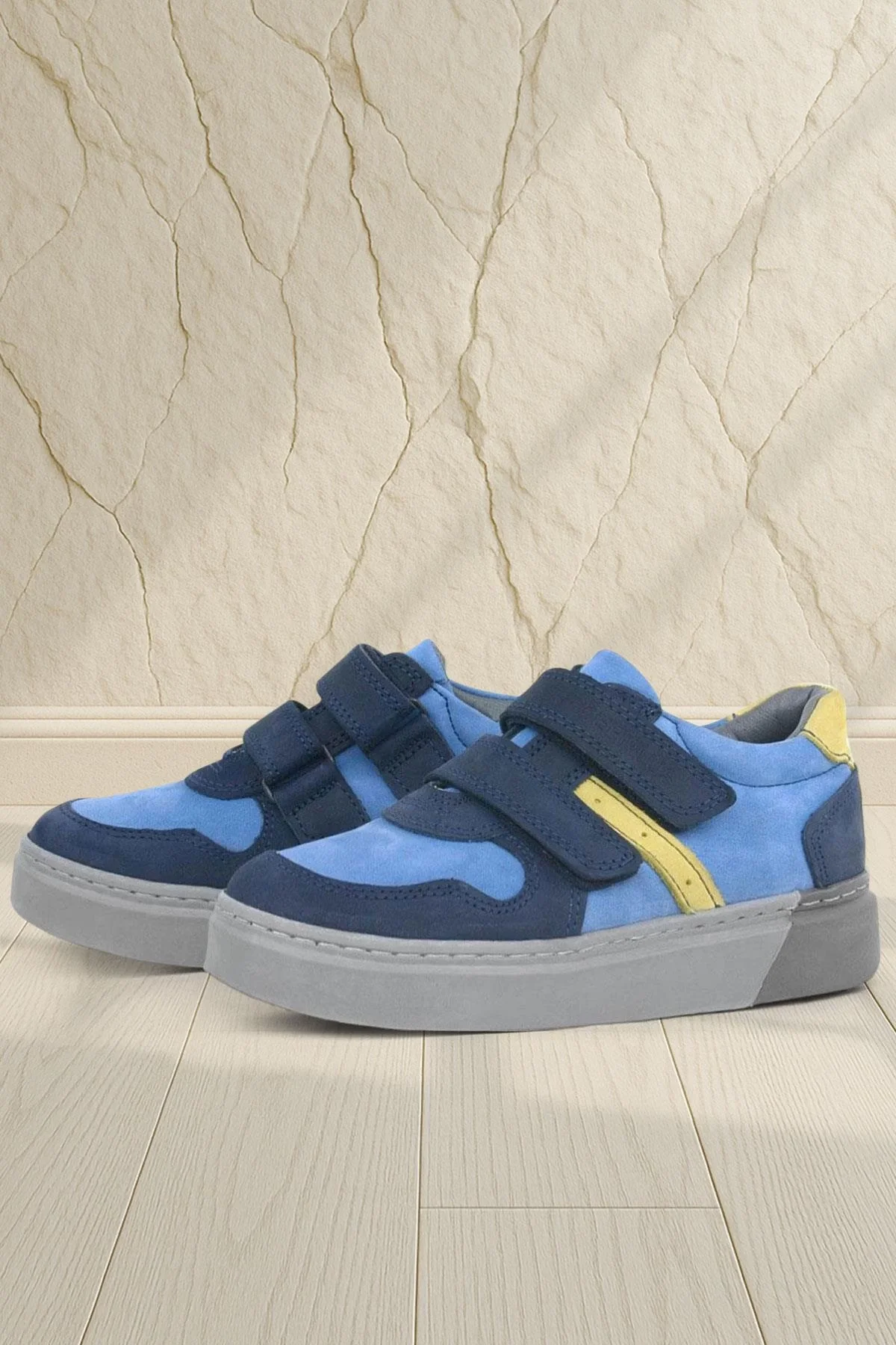 Rakerplus Hakiki Deri Lacivert Cırtlı Erkek Çocuk Spor Ayakkabı