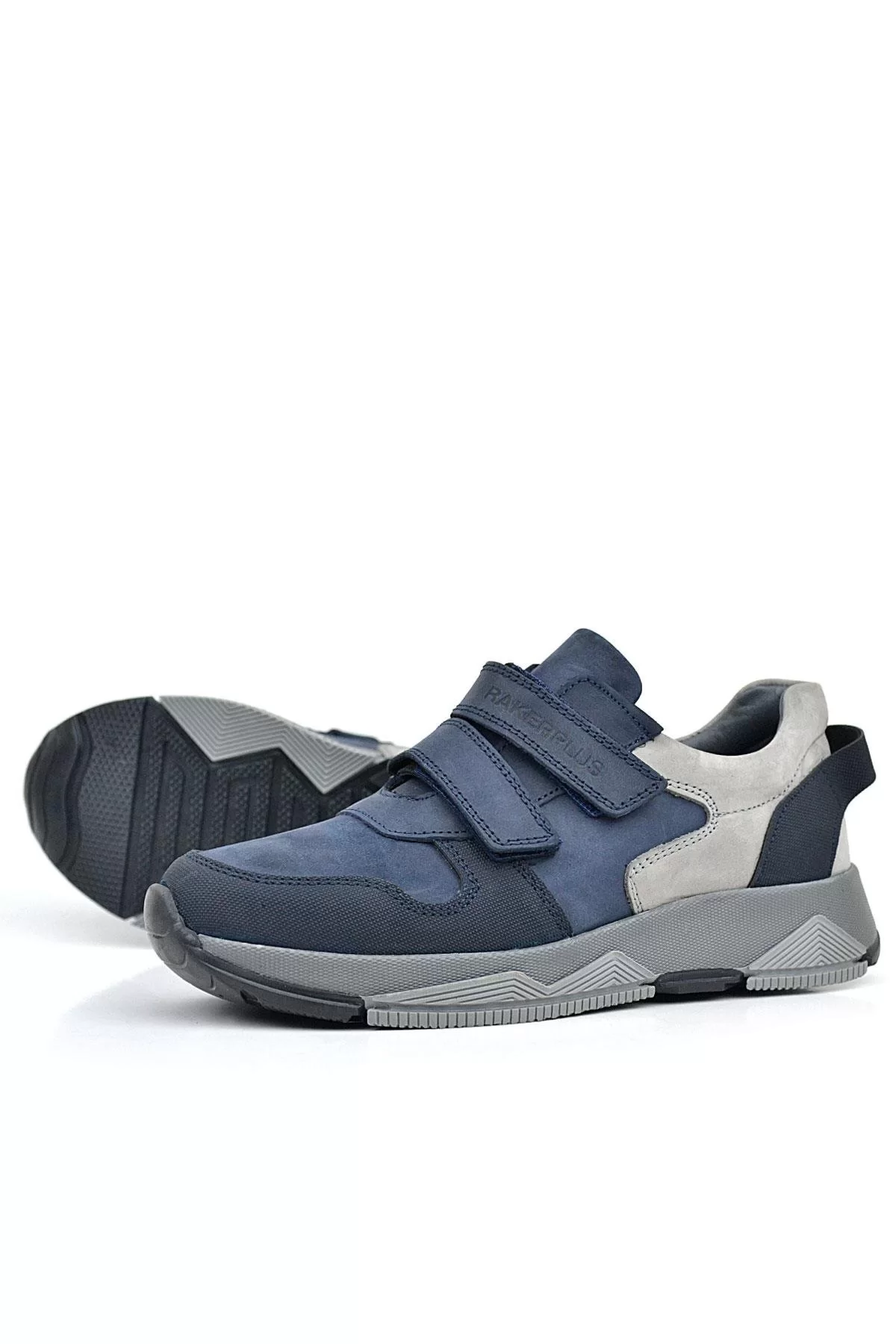 Rakerplus Hakiki Deri Lacivert Cırtlı Gri Tabanlı Çocuk Sneakers Spor Ayakkabı