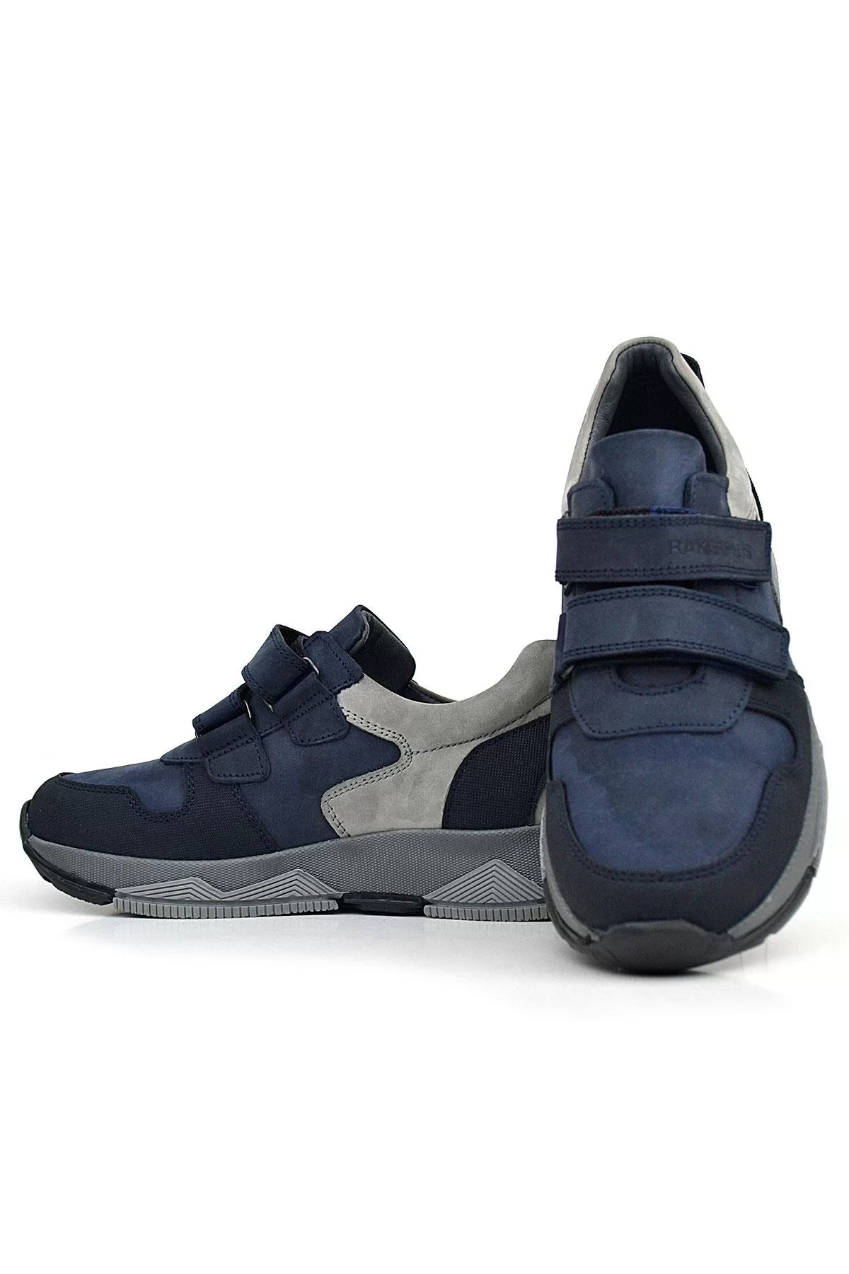 Rakerplus Hakiki Deri Lacivert Cırtlı Gri Tabanlı Çocuk Sneakers Spor Ayakkabı
