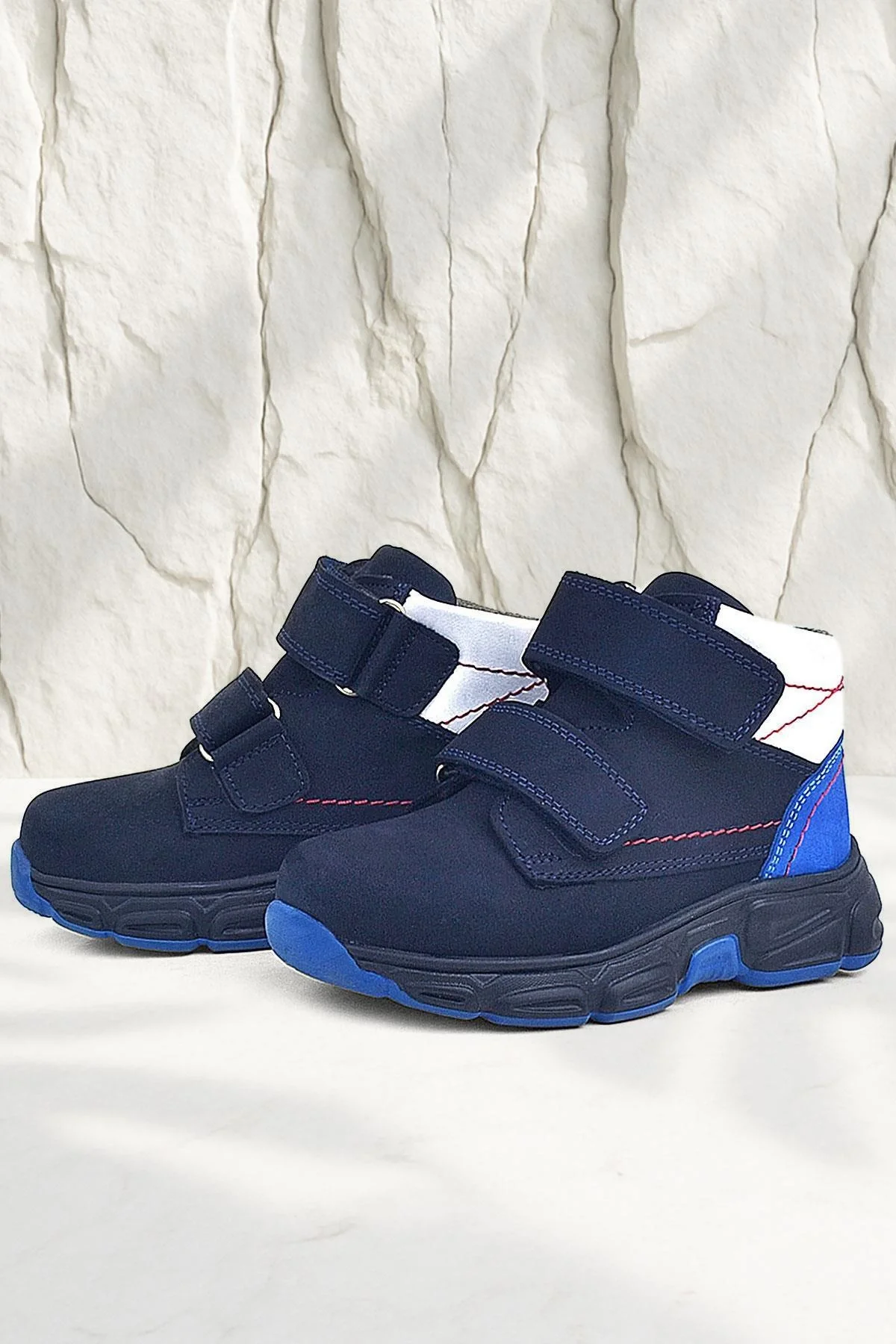 Rakerplus Hakiki Deri Lacivert Cırtlı Kürklü Çocuk Spor Bot