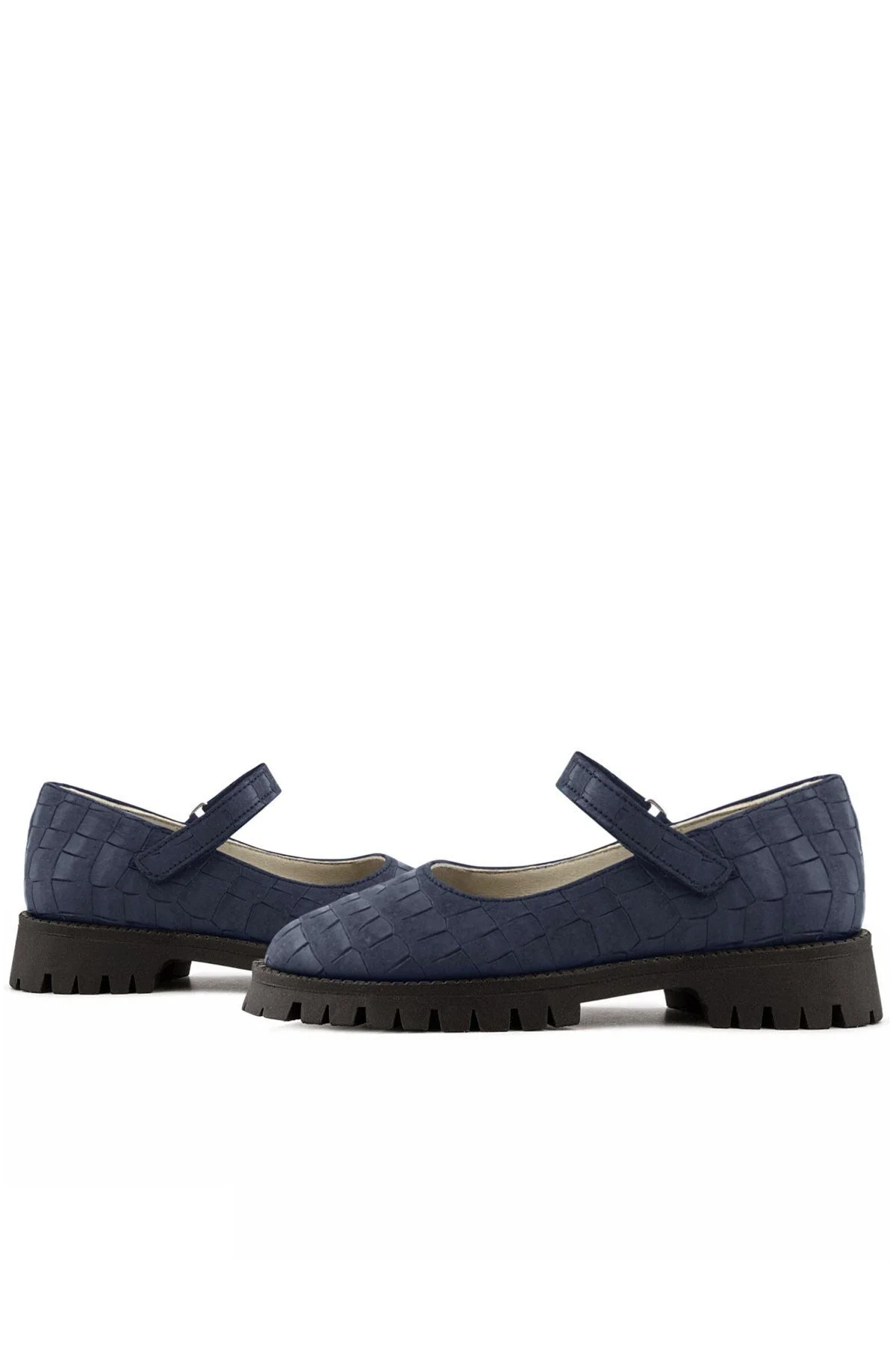 Rakerplus Hakiki Deri Lacivert Desenli Cırtlı Kalın Tabanlı Kız Çocuk Ayakkabısı