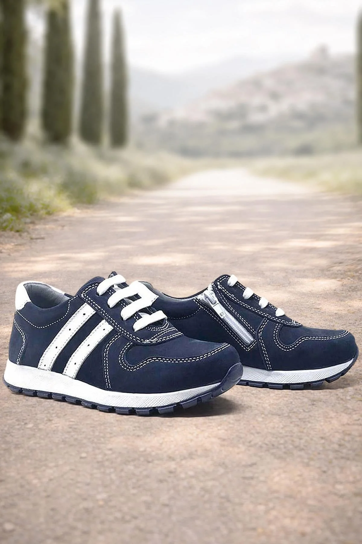 Rakerplus Hakiki Deri Lacivert Fermuarlı Erkek Çocuk Spor Okul Ayakkabı