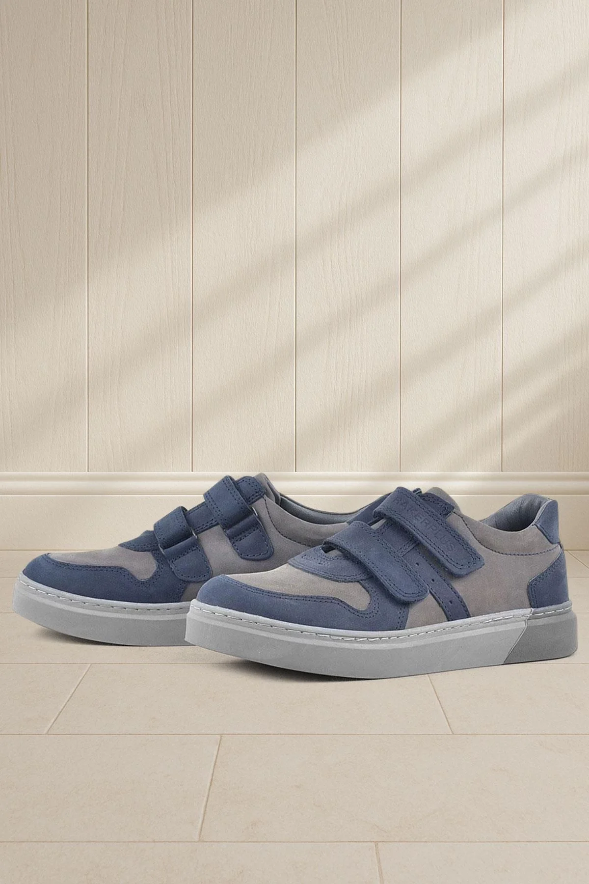 Rakerplus Hakiki Deri Lacivert Gri Cırtlı Erkek Çocuk Sneaker Ayakkabı