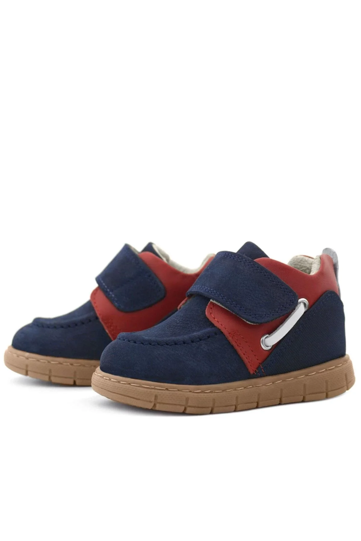 Rakerplus Hakiki Deri Lacivert Kırmızı Cırt Cırtlı Bebek Bot