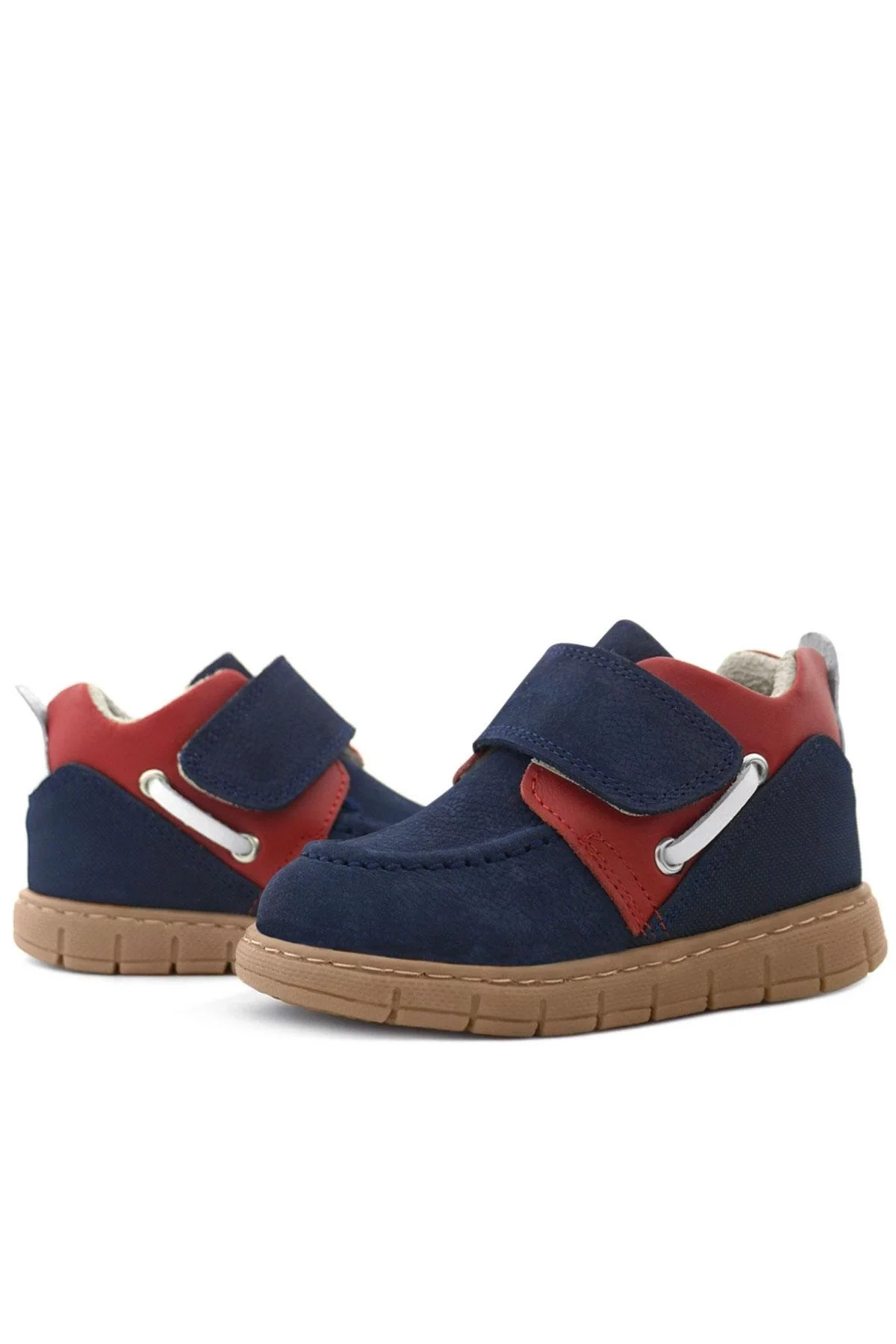 Rakerplus Hakiki Deri Lacivert Kırmızı Cırt Cırtlı Bebek Bot