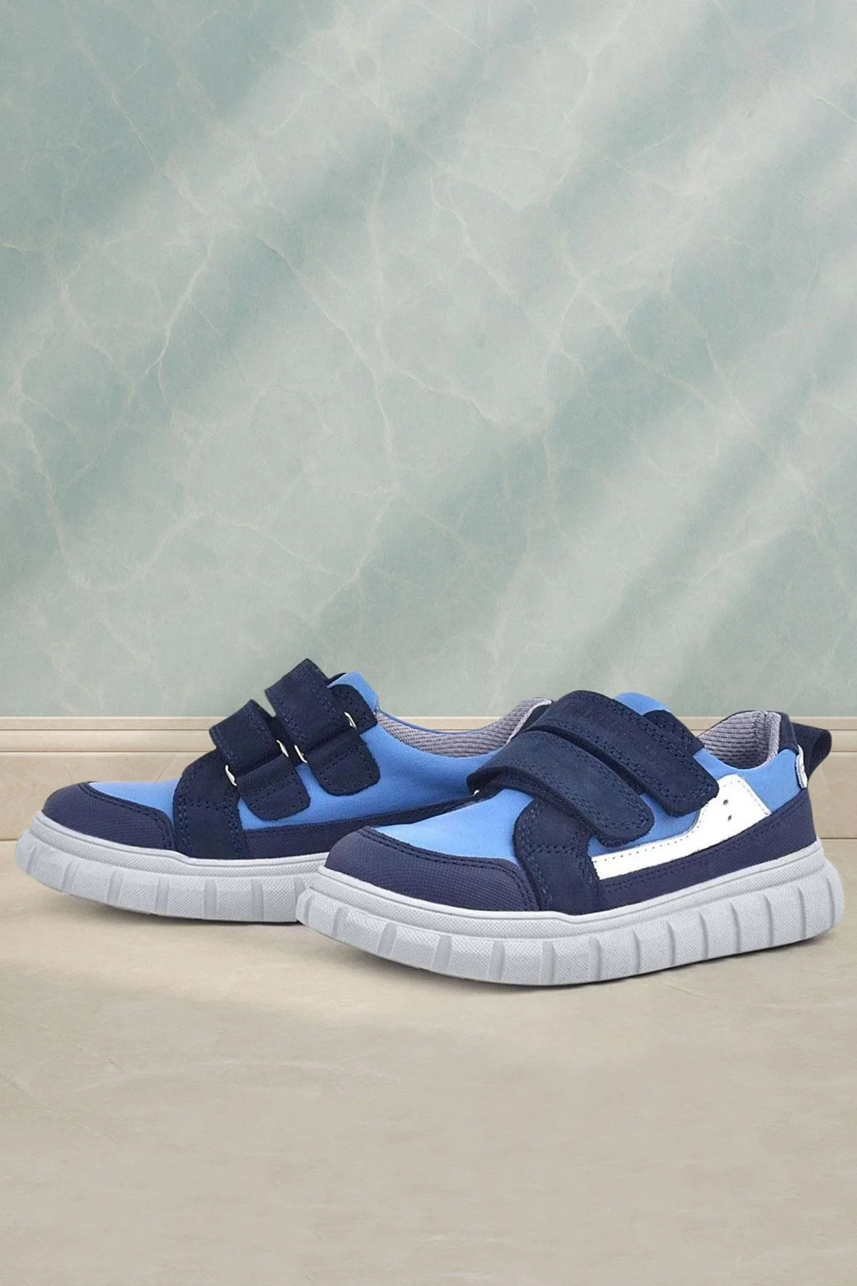 Rakerplus Hakiki Deri Lacivert Mavi Cırtlı Çocuk Günlük Spor Okul Ayakkabı
