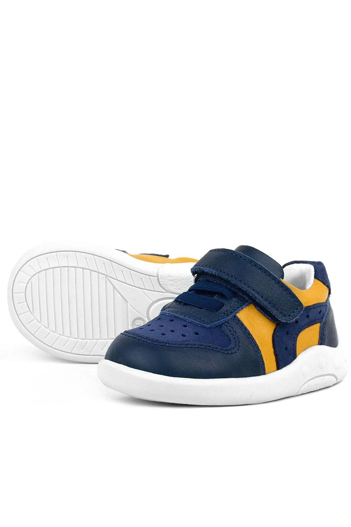 Rakerplus Hakiki Deri Lacivert Sarı Anatomik Bebek Spor Ayakkabı