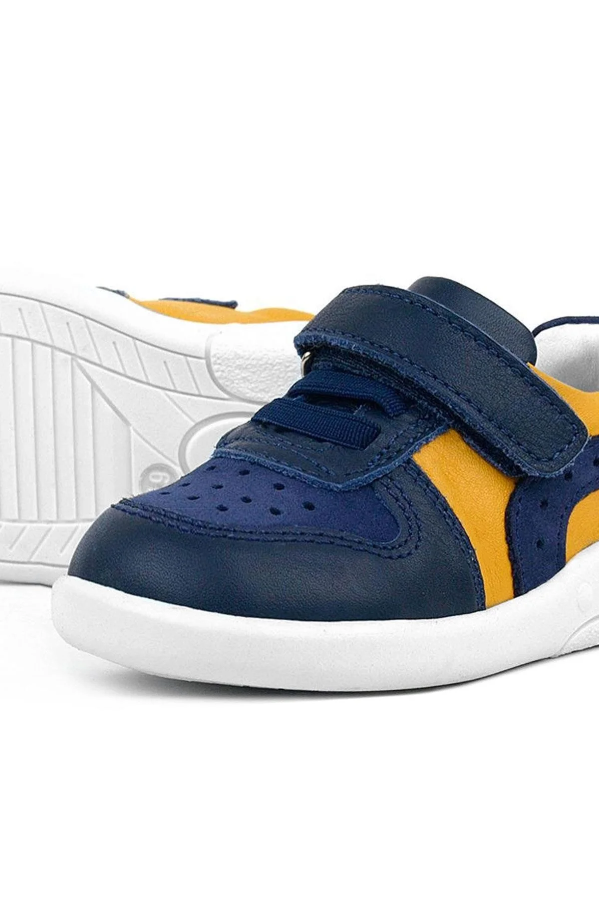 Rakerplus Hakiki Deri Lacivert Sarı Anatomik Bebek Spor Ayakkabı