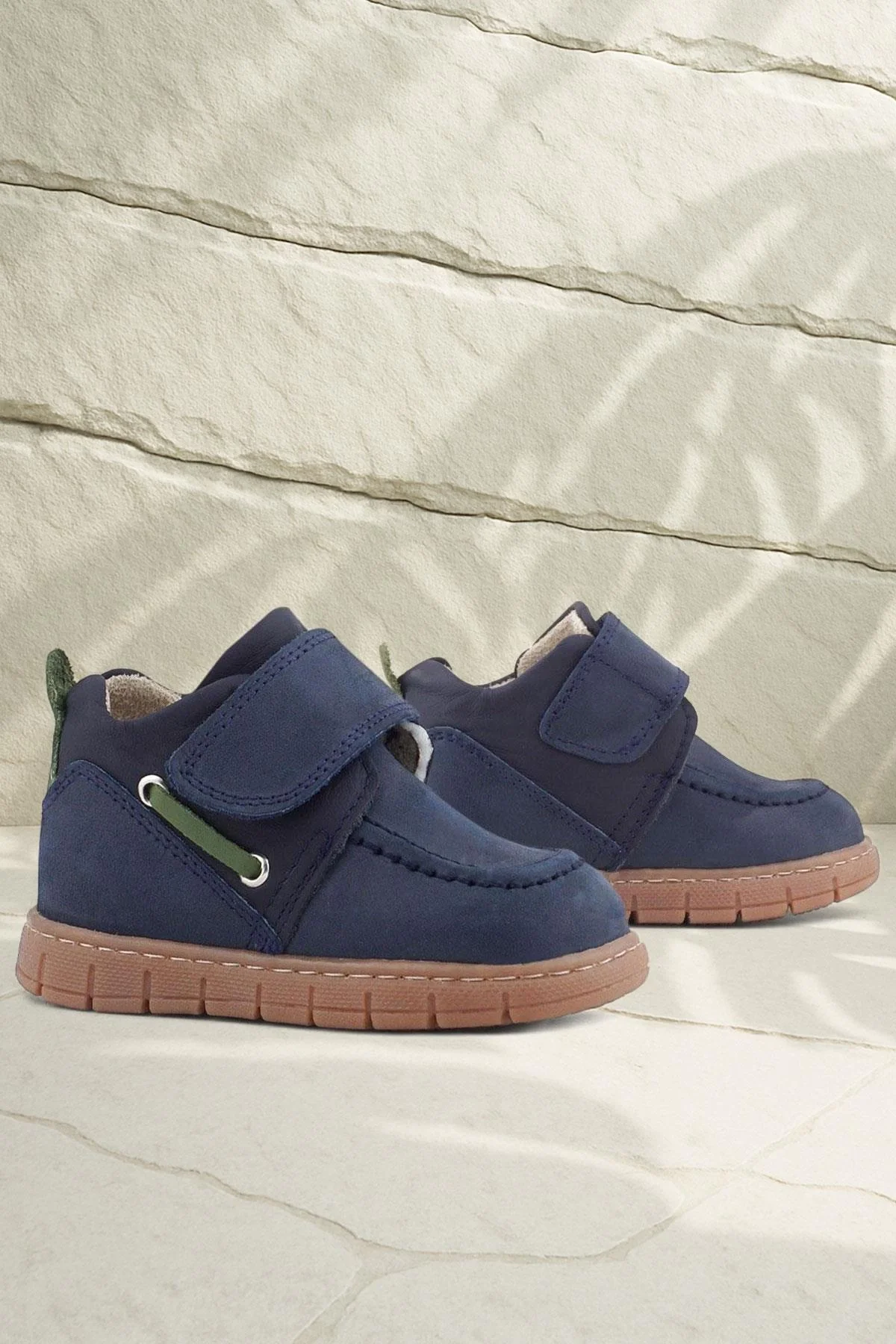 Rakerplus Hakiki Deri Lacivert Yeşil Cırt Cırtlı Bebek Bot