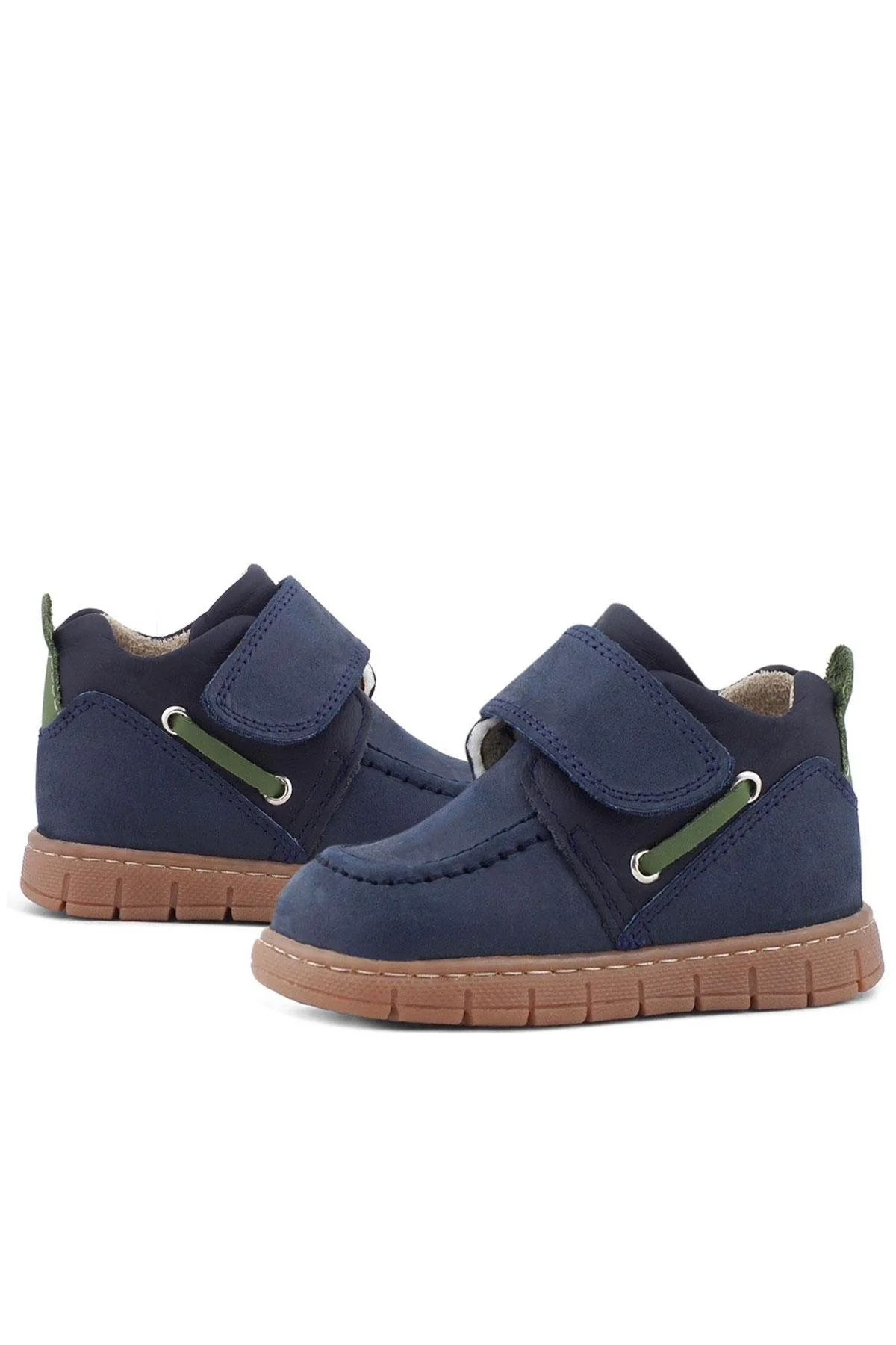 Rakerplus Hakiki Deri Lacivert Yeşil Cırt Cırtlı Bebek Bot