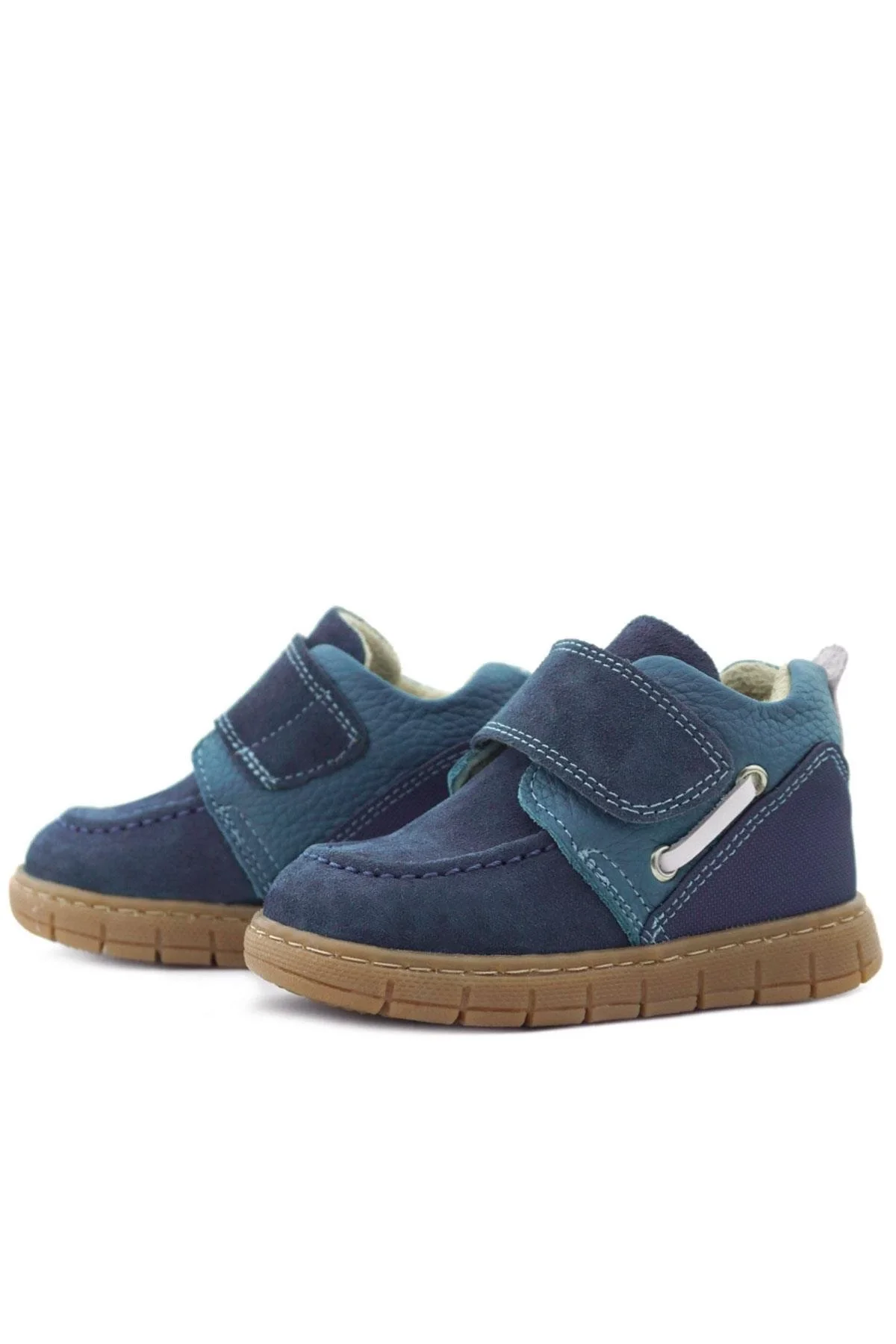 Rakerplus Hakiki Deri Mavi Cırt Cırtlı Bebek Bot