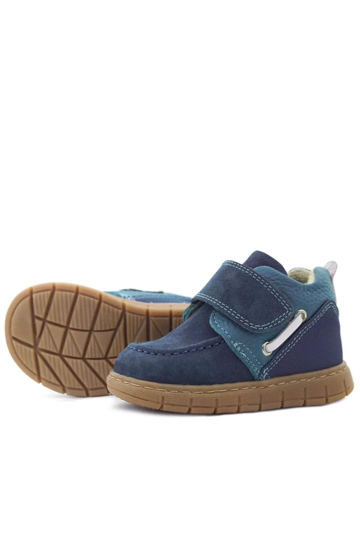 Rakerplus Hakiki Deri Mavi Cırt Cırtlı Bebek Bot