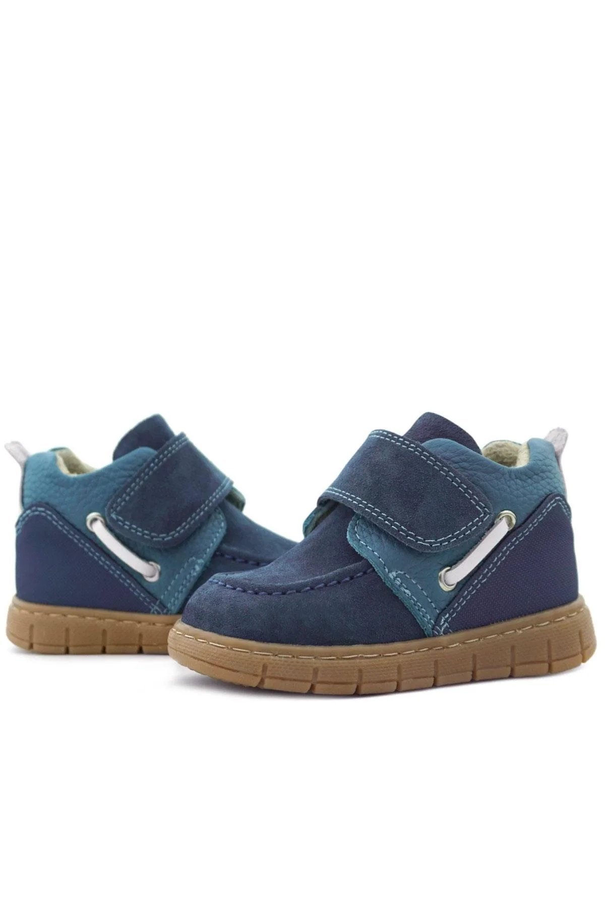 Rakerplus Hakiki Deri Mavi Cırt Cırtlı Bebek Bot