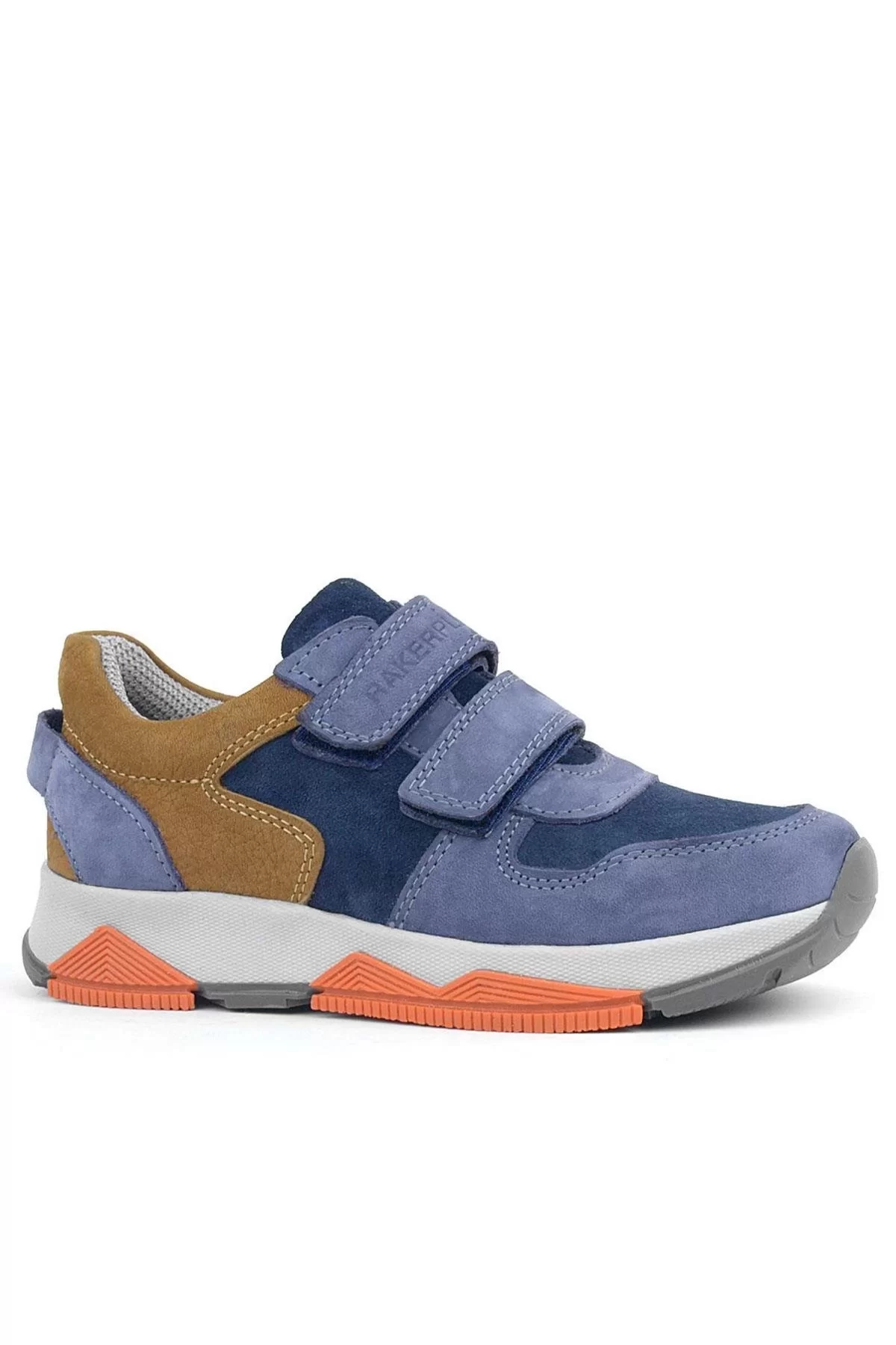 Rakerplus Hakiki Deri Mavi Süet Taba Çocuk Cırtlı Sneakers Spor Ayakkabı