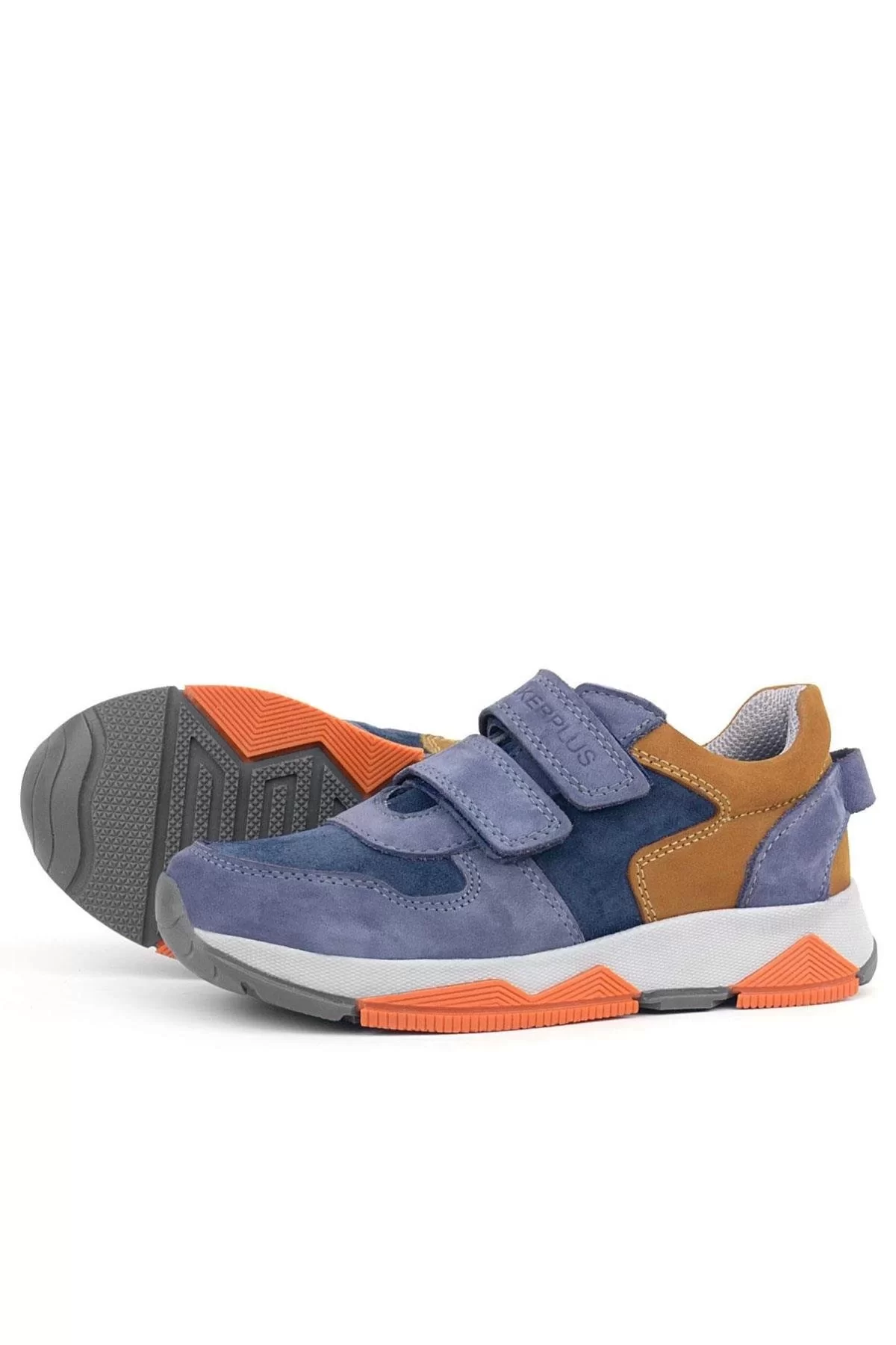 Rakerplus Hakiki Deri Mavi Süet Taba Çocuk Cırtlı Sneakers Spor Ayakkabı