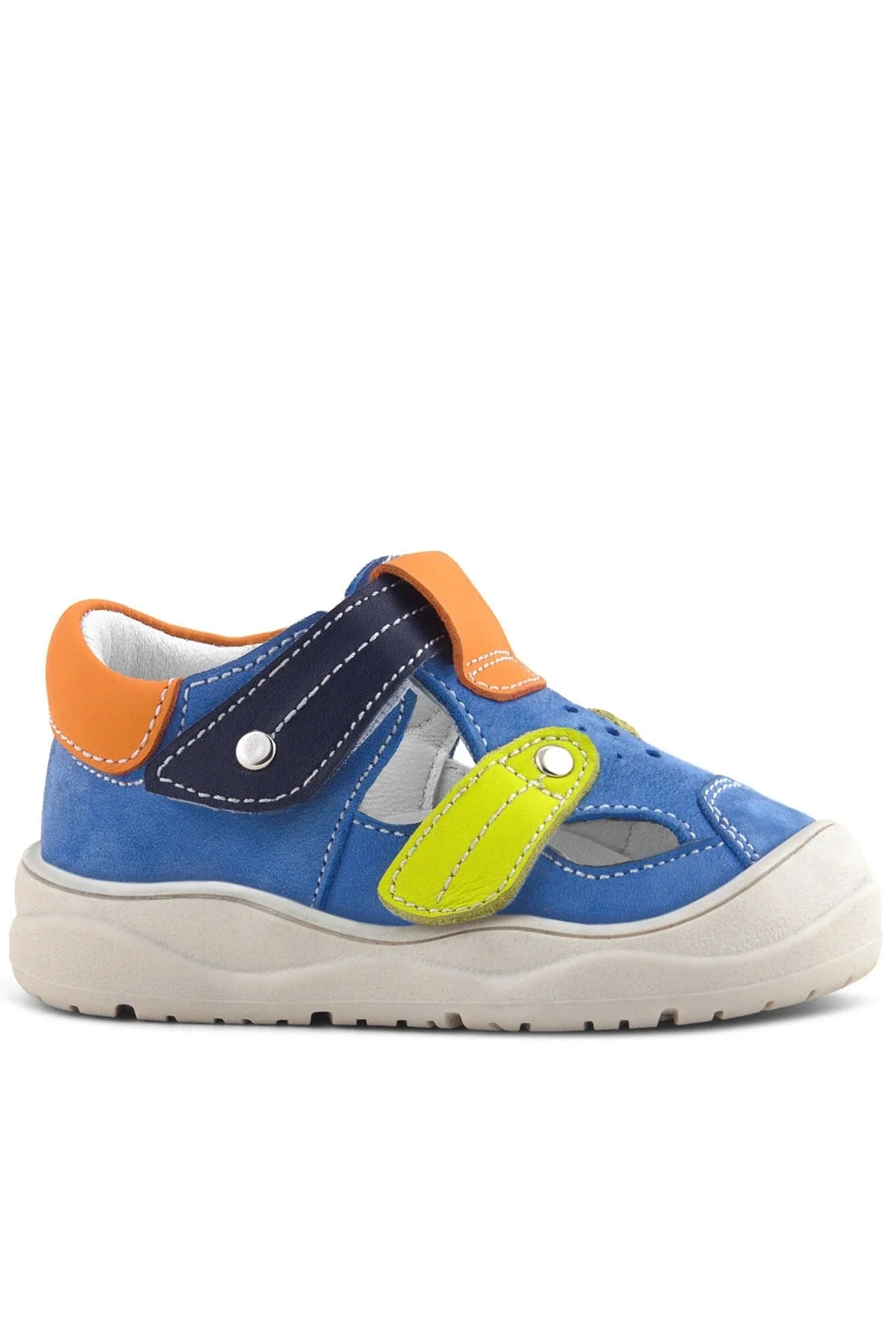 Rakerplus Hakiki Deri Mavi Turuncu Cırt Cırtlı Bebek Sandalet