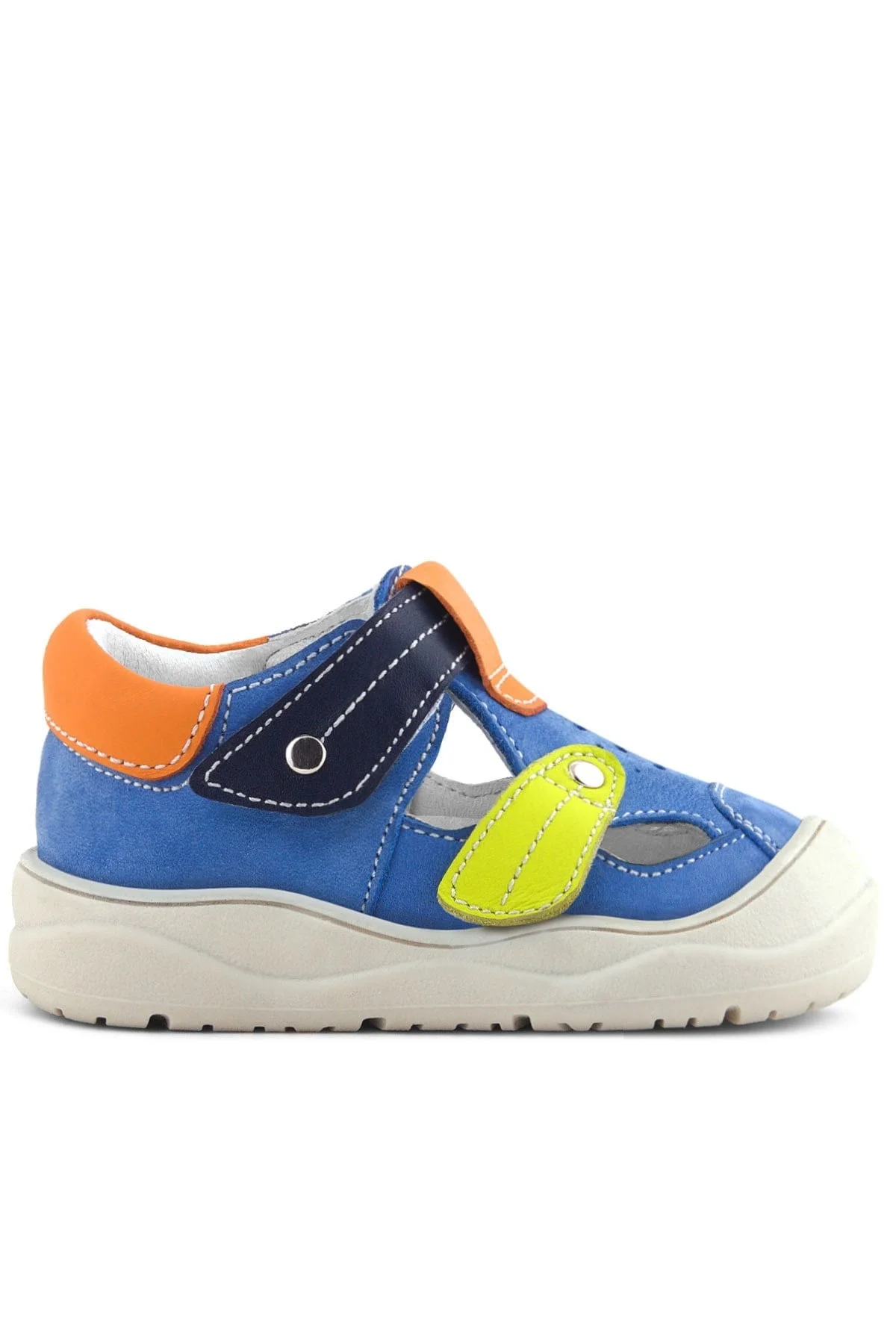 Rakerplus Hakiki Deri Mavi Turuncu Cırt Cırtlı Bebek Sandalet