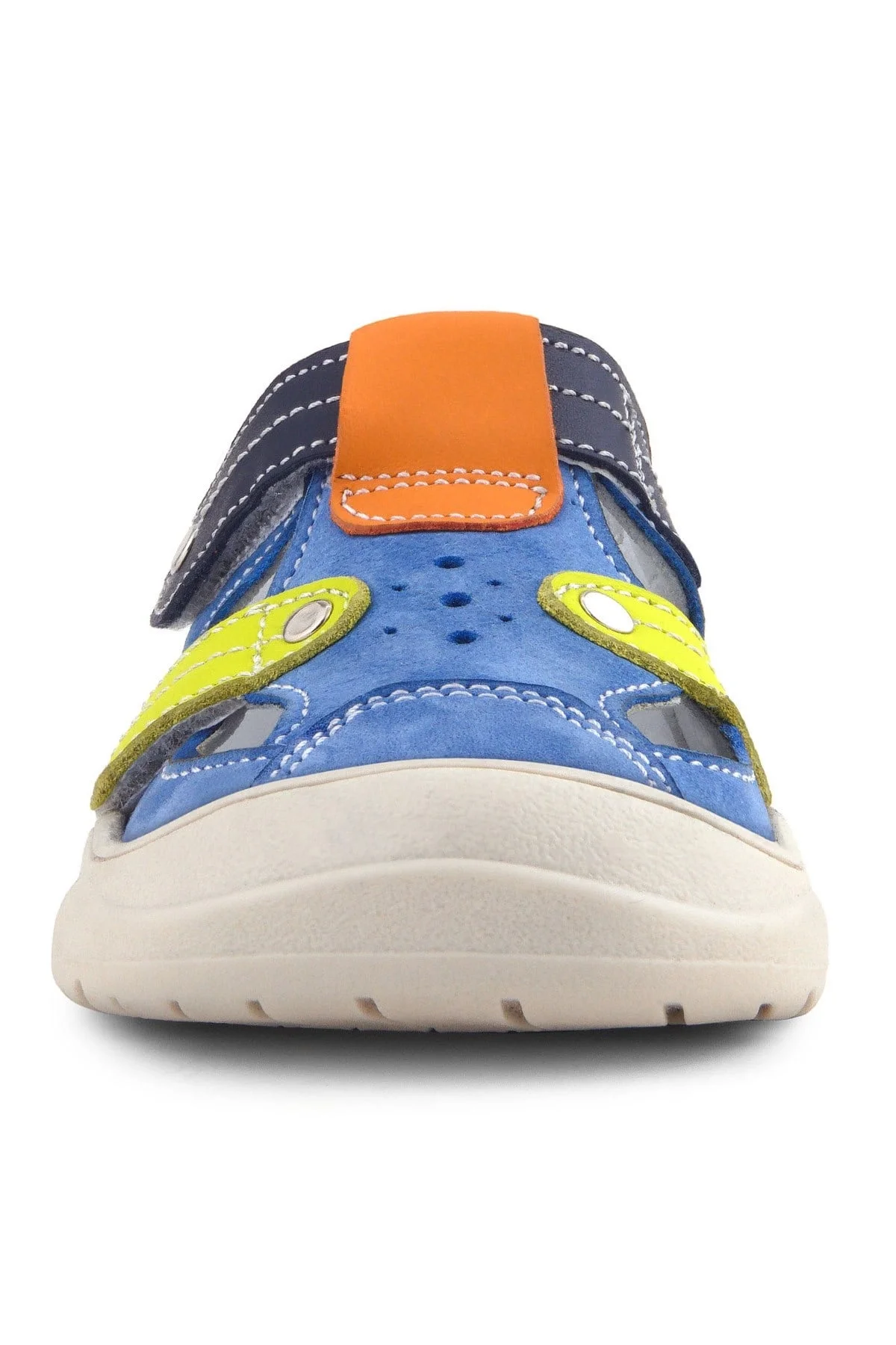 Rakerplus Hakiki Deri Mavi Turuncu Cırt Cırtlı Bebek Sandalet