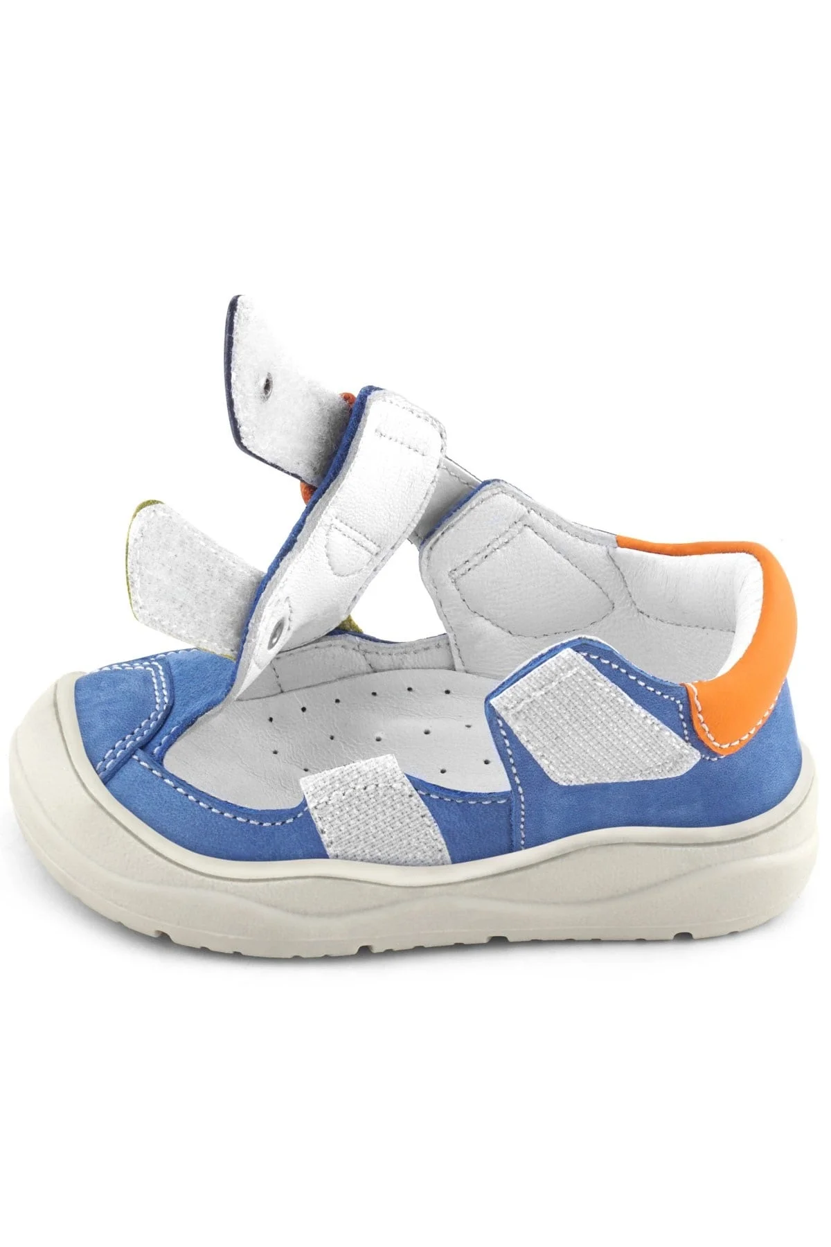 Rakerplus Hakiki Deri Mavi Turuncu Cırt Cırtlı Bebek Sandalet