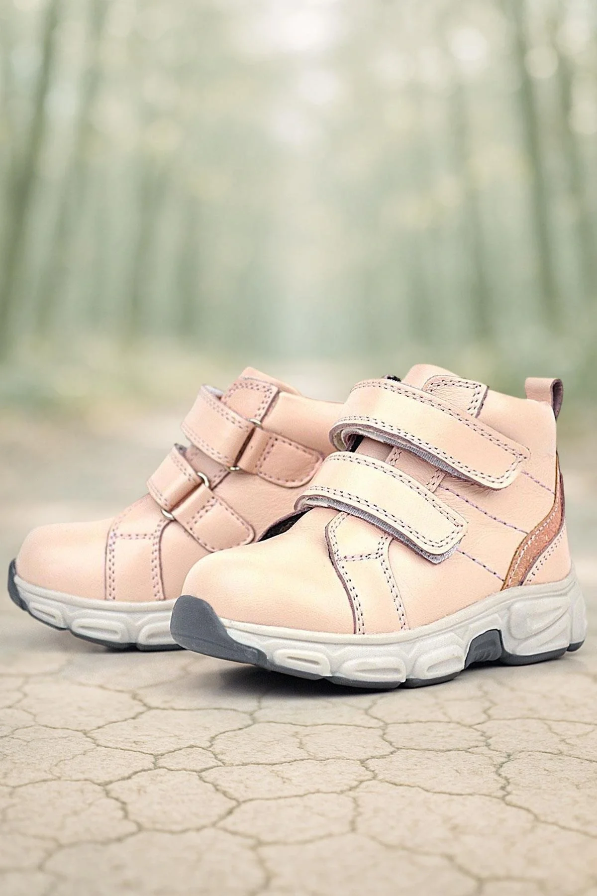 Rakerplus Hakiki Deri Pembe Cırtlı Spor Kız Bebek Bot