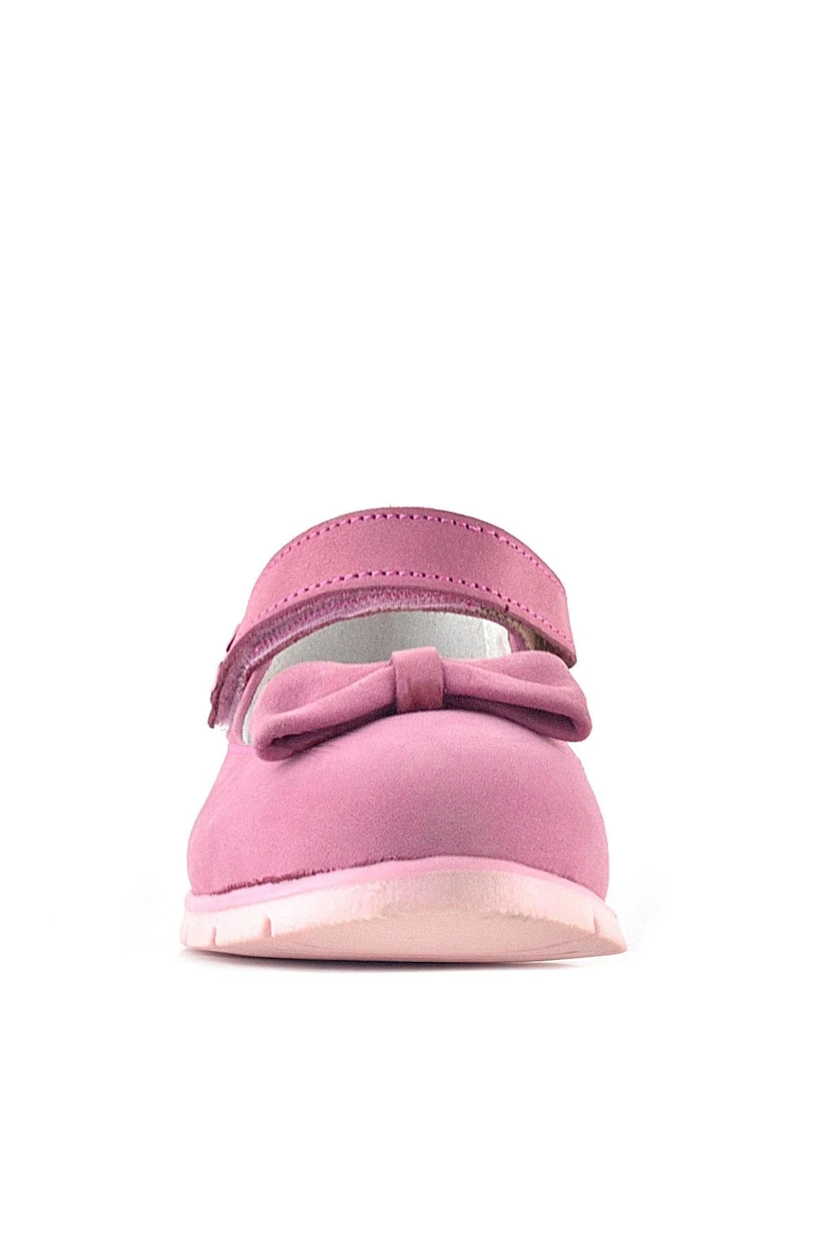 Rakerplus Hakiki Deri Pembe Fiyonklu Çiçek Detaylı Cırtlı Kız Çocuk Babet