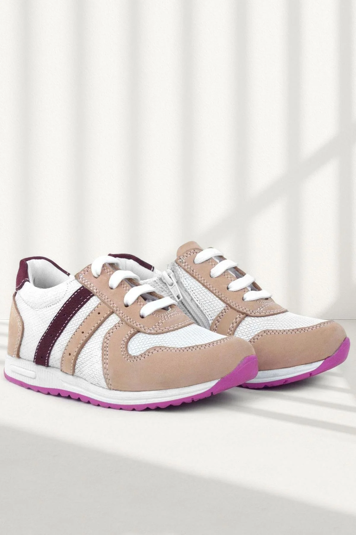 Rakerplus Hakiki Deri Pembe Fuşya Tabanlı Kız Çocuk Günlük Spor Ayakkabı