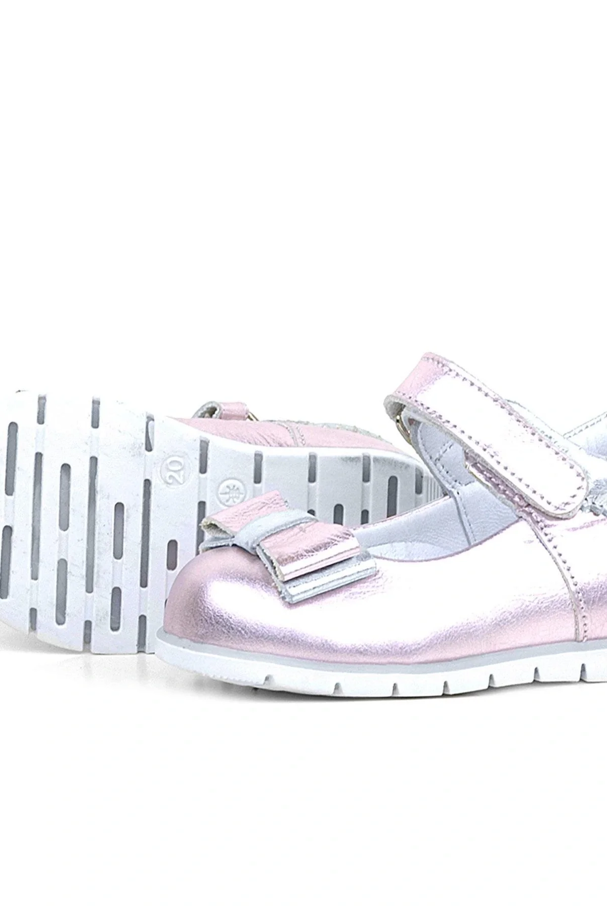 Rakerplus Hakiki Deri Pembe Gümüş Kız Bebek Babet Ayakkabı