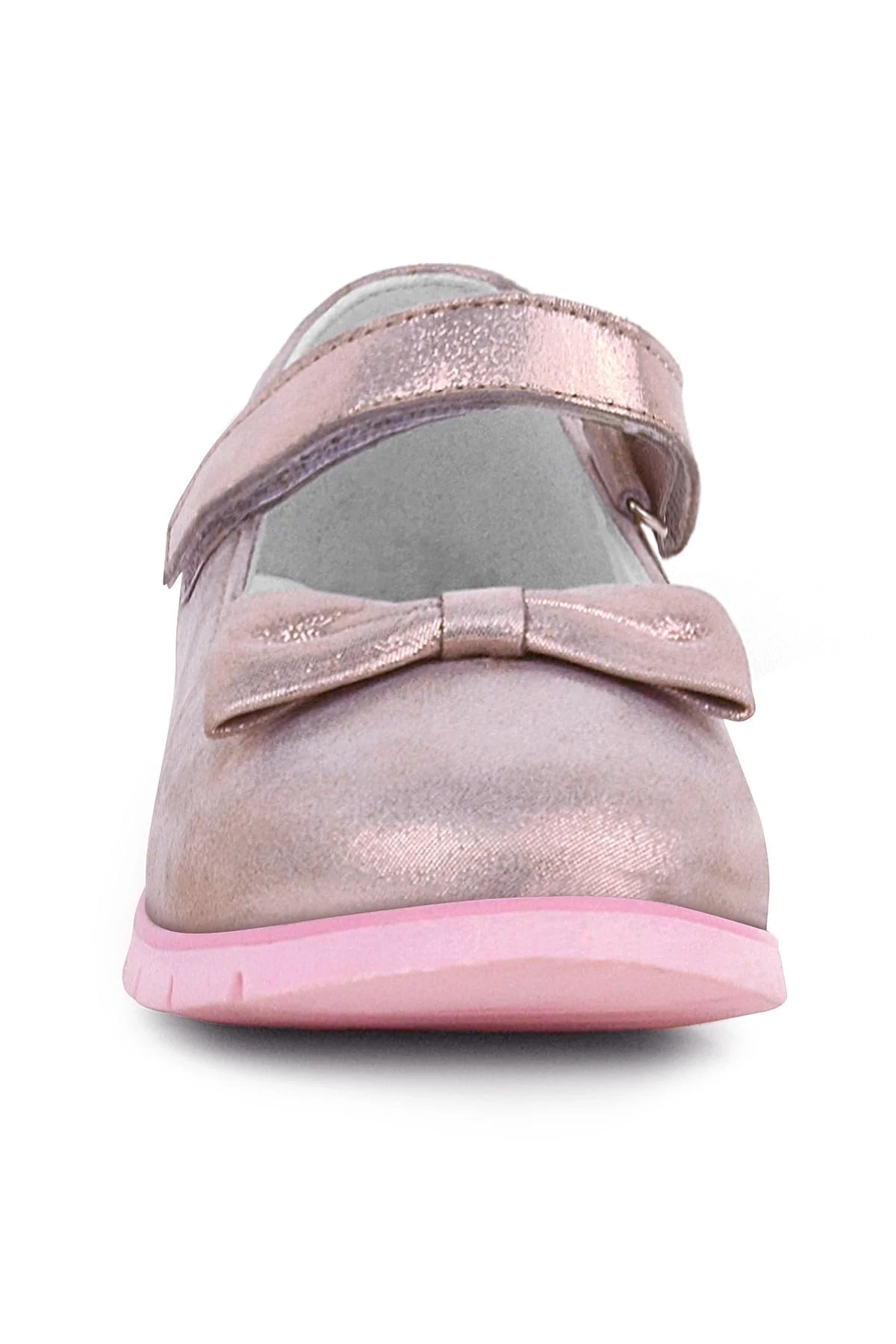 Rakerplus Hakiki Deri Pembe Simli Fiyonklu Cırtlı Kız Çocuk Babet Ayakkabı