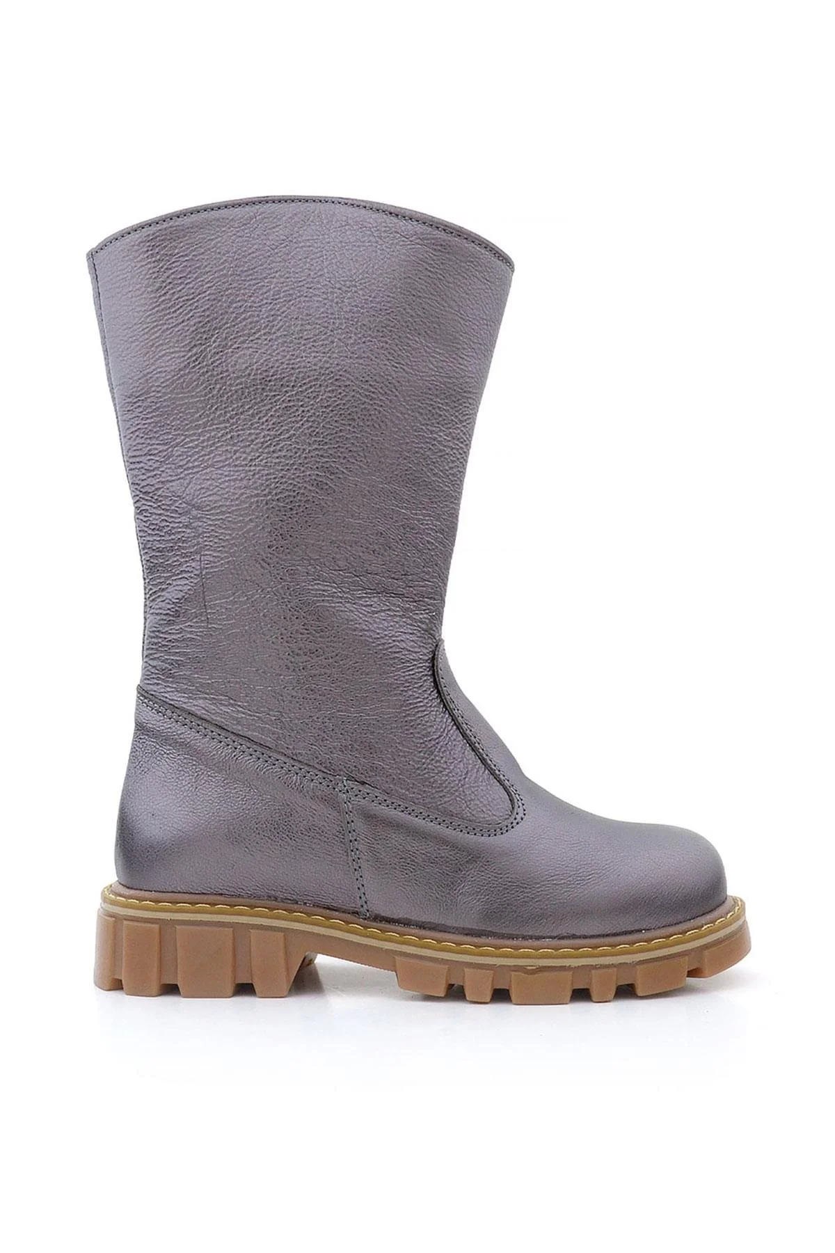 Rakerplus Hakiki Deri Platin Fermuarlı Uzun Kız Çocuk Çizme