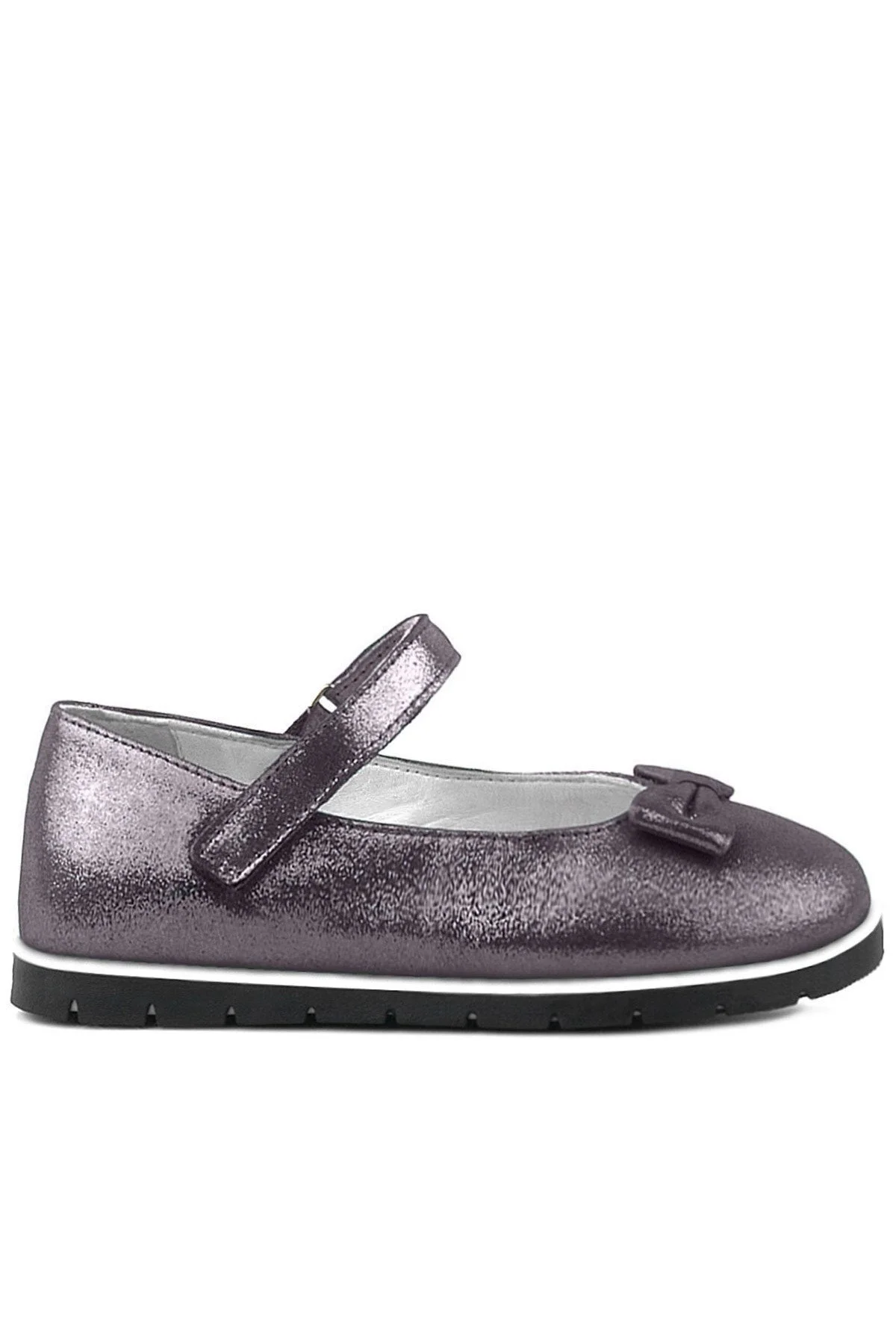 Rakerplus Hakiki Deri Platin Gri Cırtlı Kız Çocuk Babet Ayakkabı