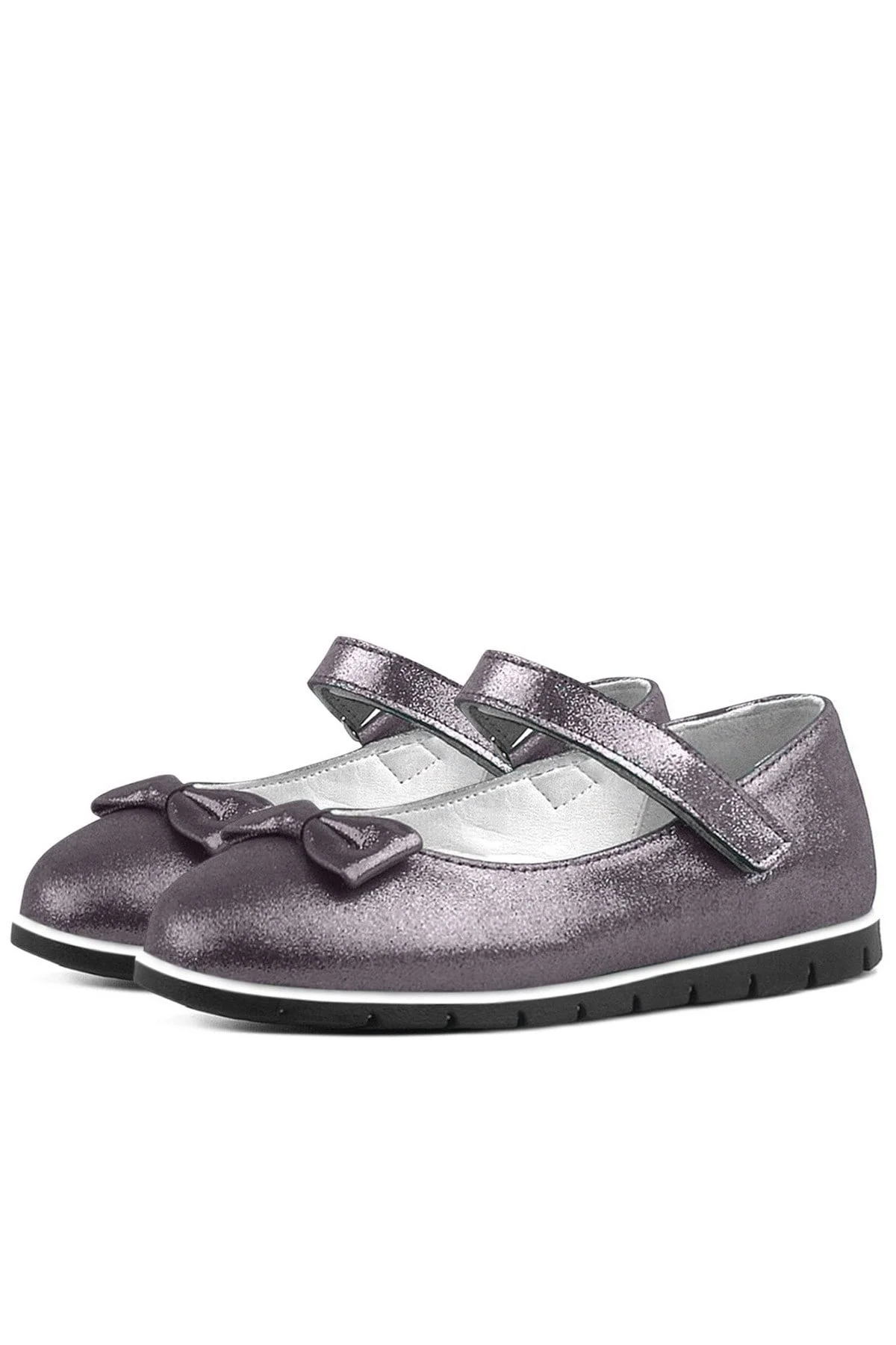 Rakerplus Hakiki Deri Platin Gri Cırtlı Kız Çocuk Babet Ayakkabı