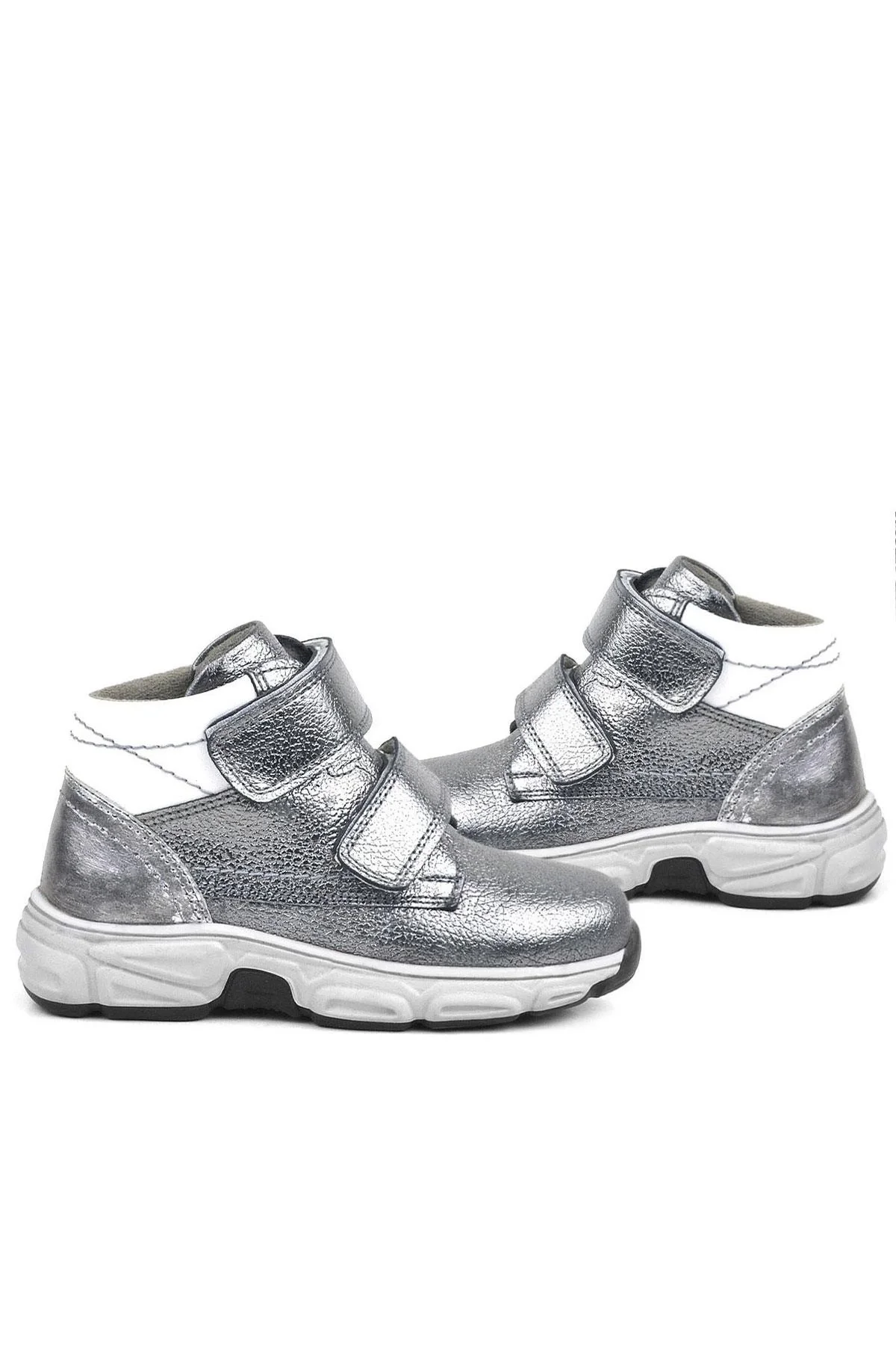 Rakerplus Hakiki Deri Platin Gri Cırtlı Kürklü Kız Çocuk Spor Bot