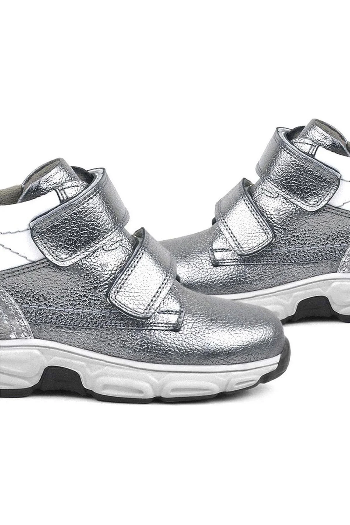 Rakerplus Hakiki Deri Platin Gri Cırtlı Kürklü Kız Çocuk Spor Bot