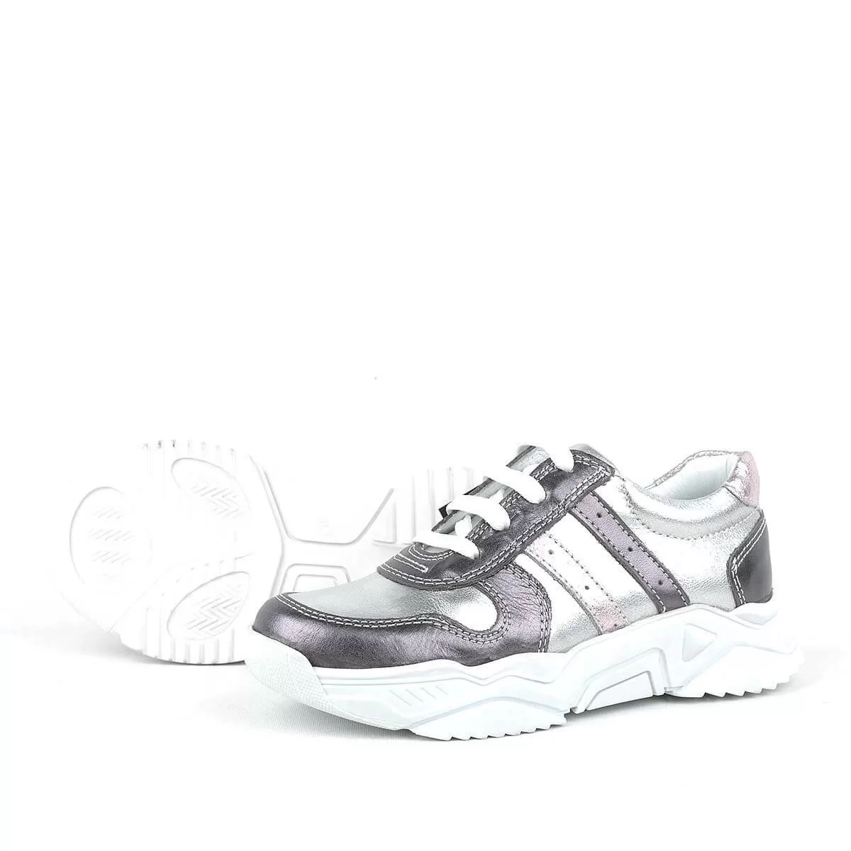 Rakerplus Hakiki Deri Platin Pembe Kalın Taban Kız Çocuk Sneakers Ayakkabı