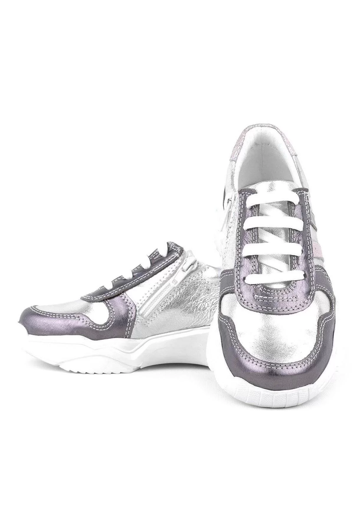 Rakerplus Hakiki Deri Platin Pembe Kalın Taban Kız Çocuk Sneakers Ayakkabı