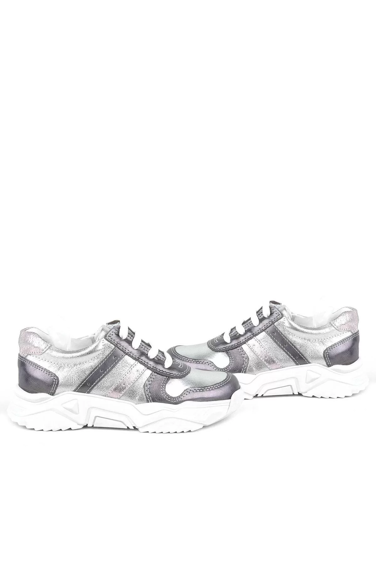 Rakerplus Hakiki Deri Platin Pembe Kalın Taban Kız Çocuk Sneakers Ayakkabı