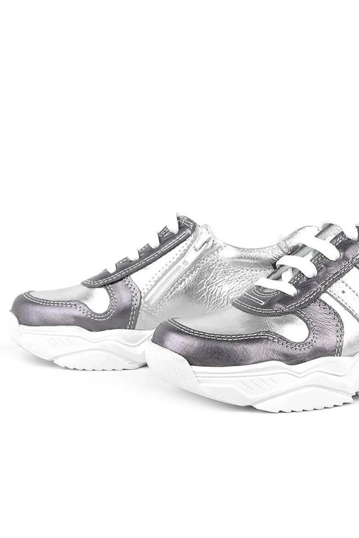 Rakerplus Hakiki Deri Platin Pembe Kalın Taban Kız Çocuk Sneakers Ayakkabı