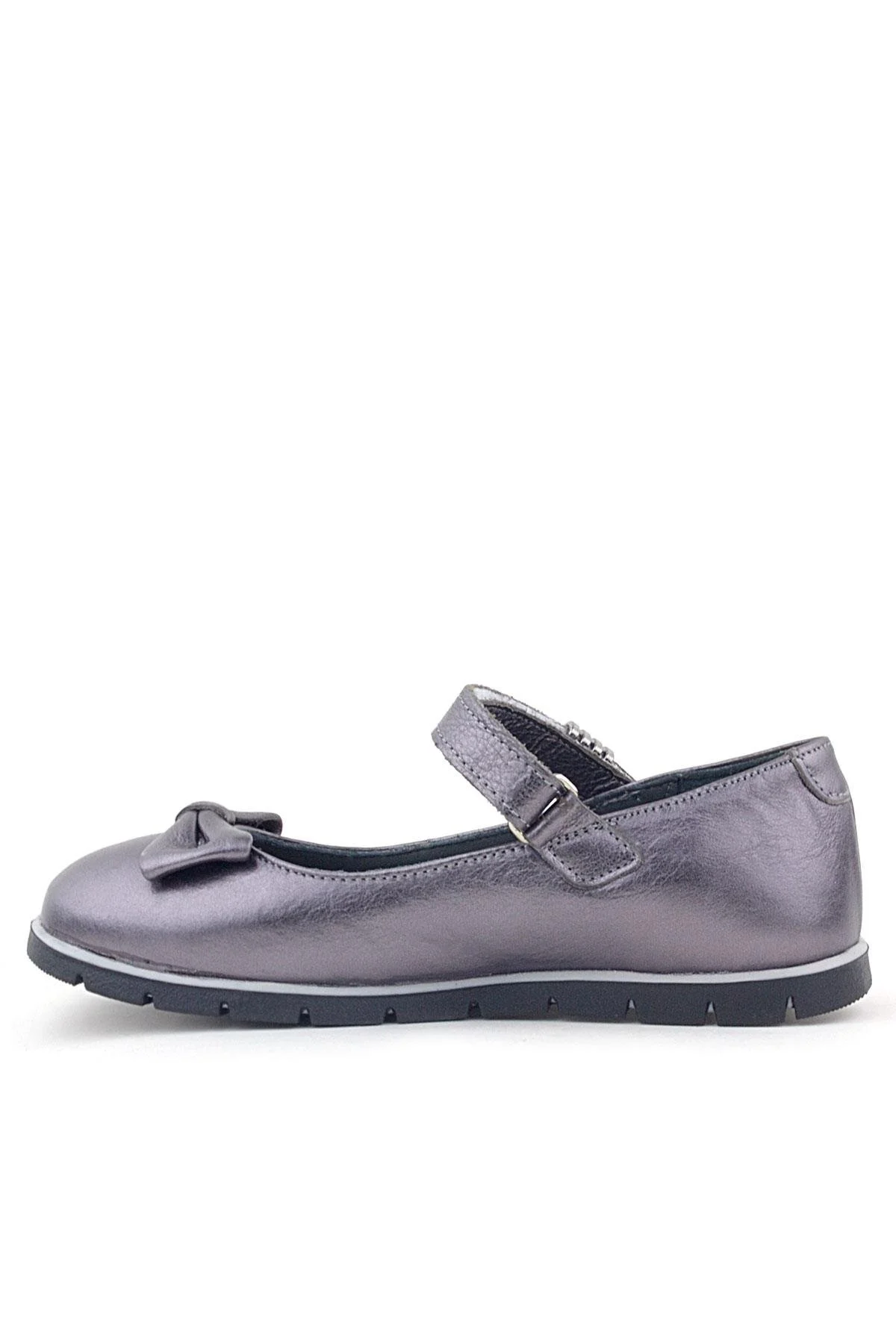 Rakerplus Hakiki Deri Platin Toka Detaylı Cırtlı Kız Çocuk Babet Ayakkabı